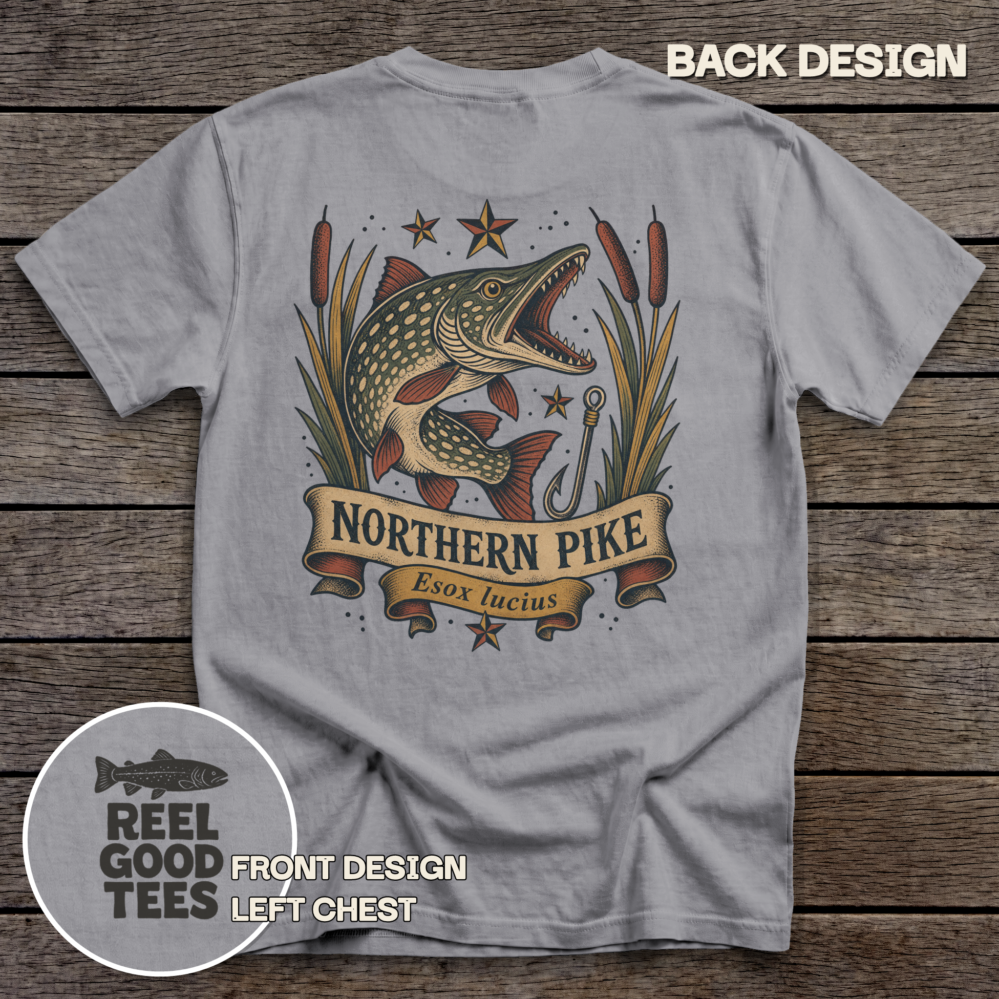 Northern Pike Flash tee - Grey - back
