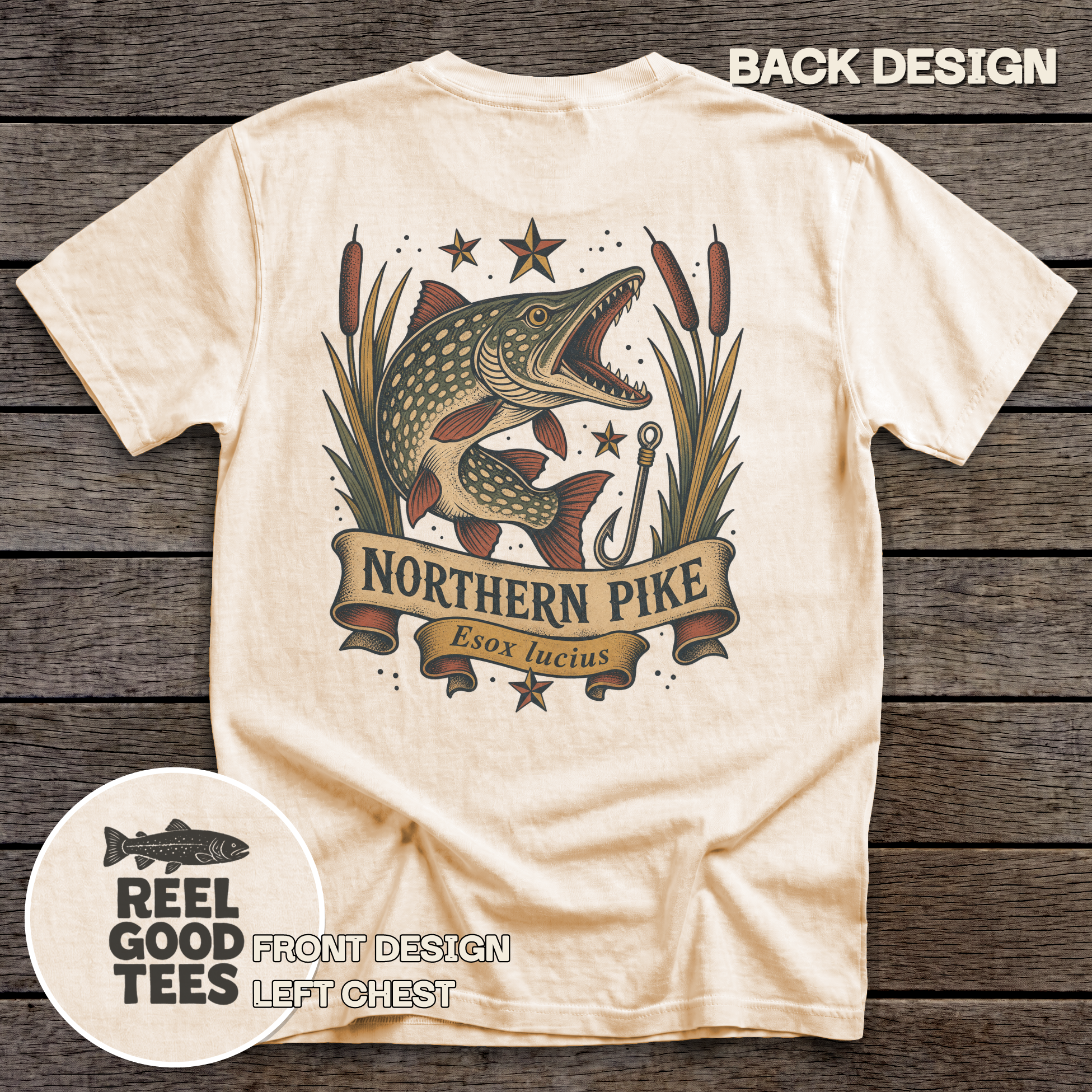 Northern Pike Flash tee - Ivory - back