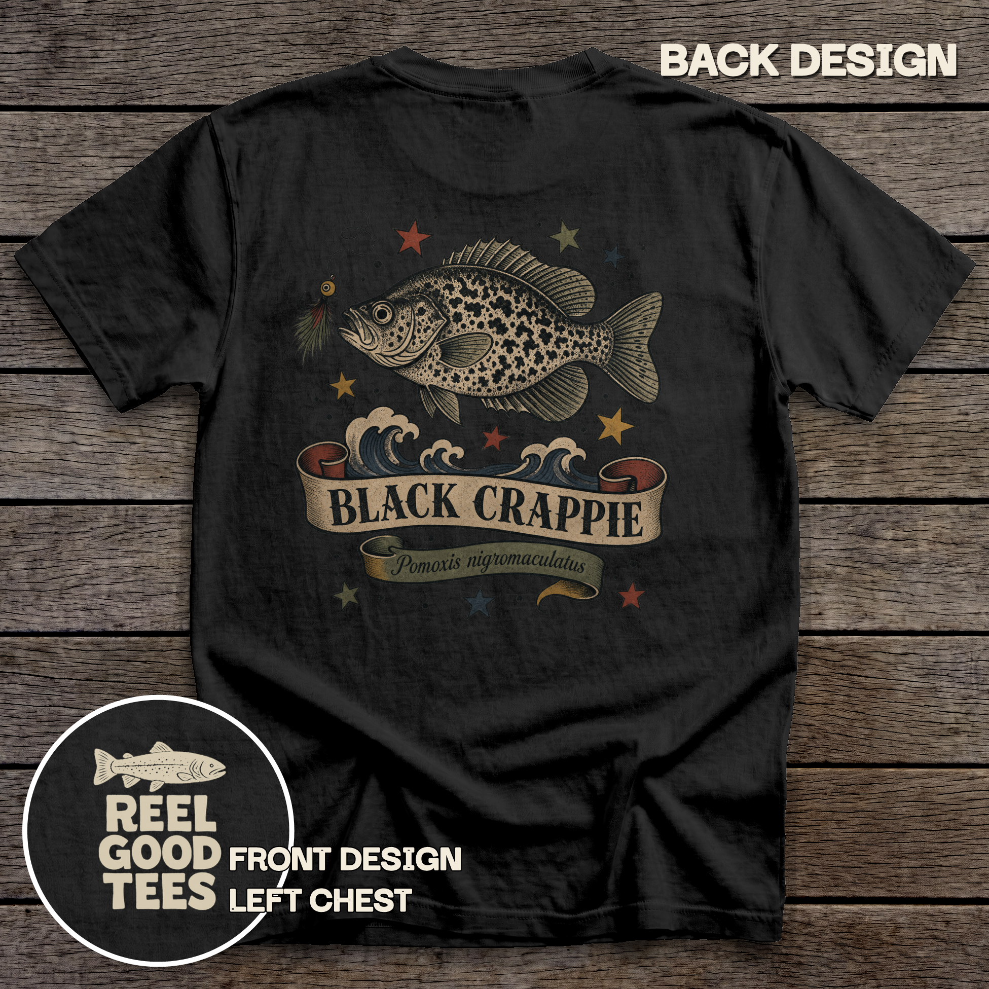 Black Crappie Flash tee - Black - back