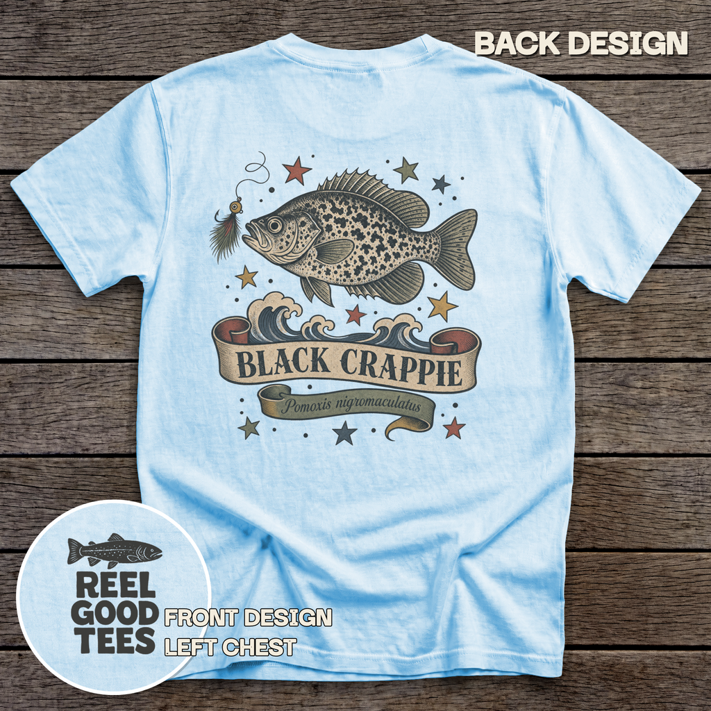 Black Crappie Flash tee - Chambray - back