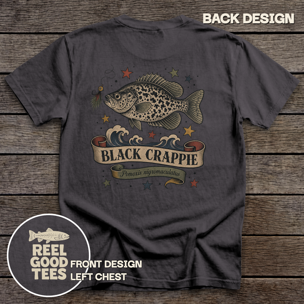 Black Crappie Flash tee - Graphite - back