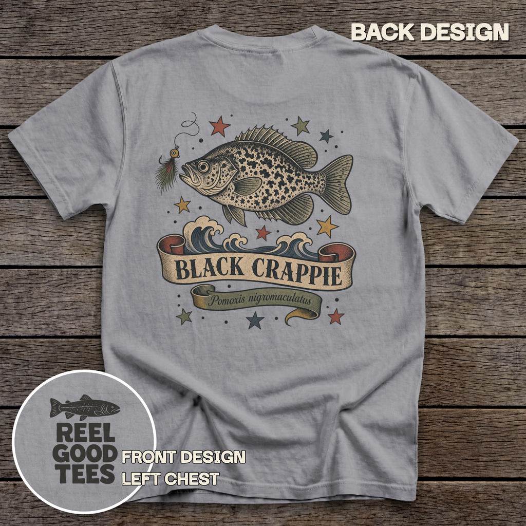 Black Crappie Flash tee - Grey - back