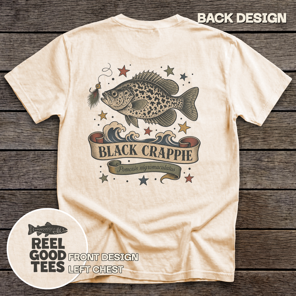 Black Crappie Flash tee - Ivory - back