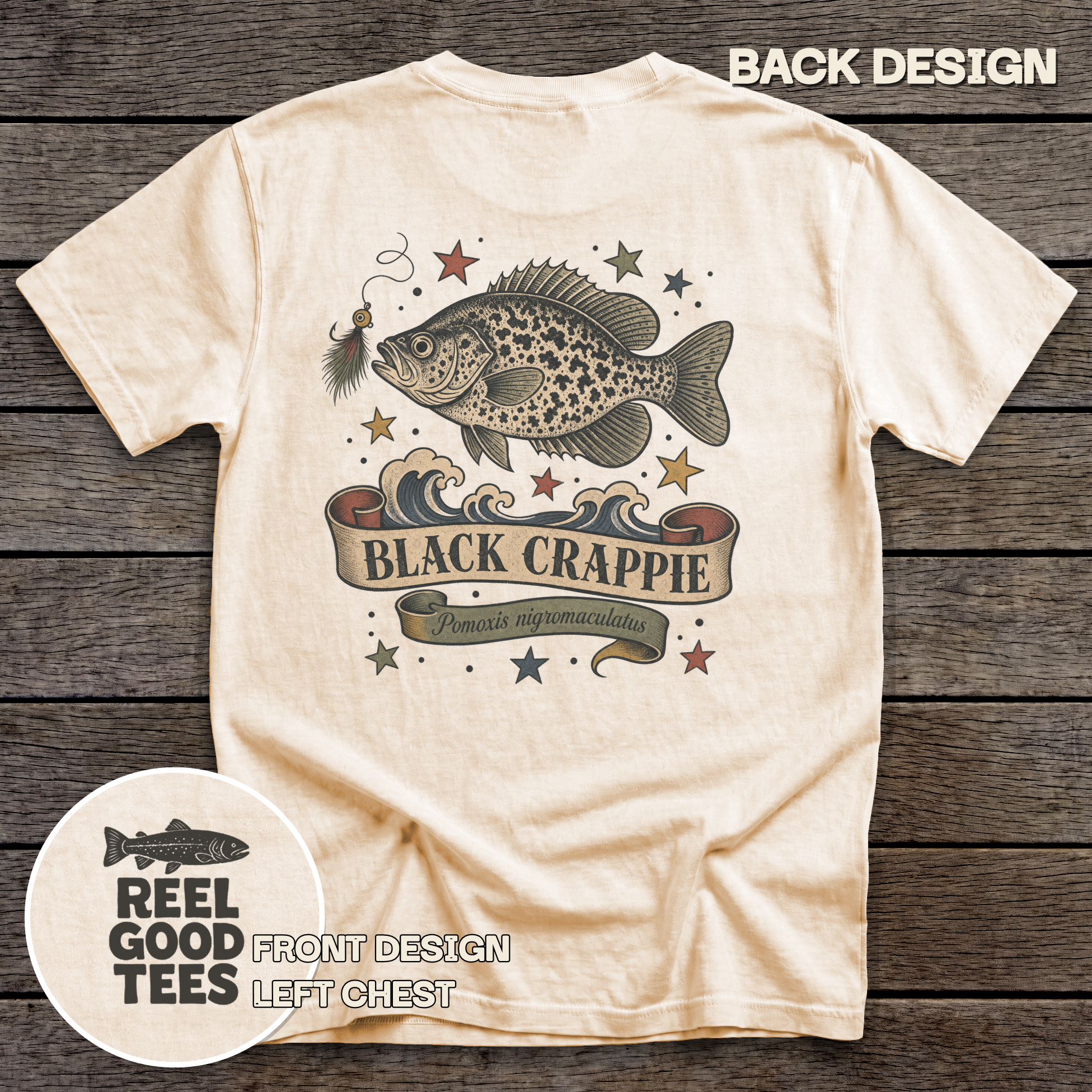 Black Crappie Flash tee - Ivory - back