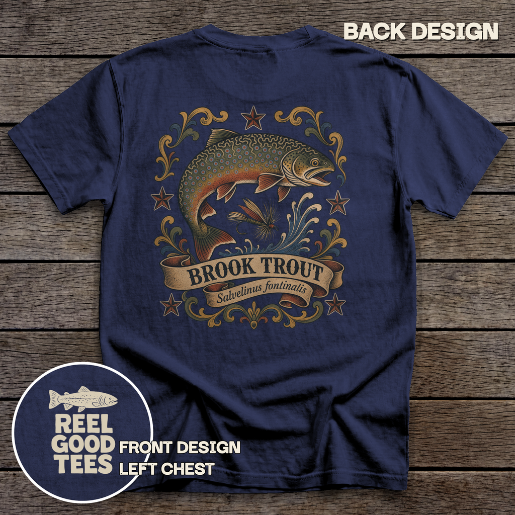 Brook Trout Flash tee - True Navy - back