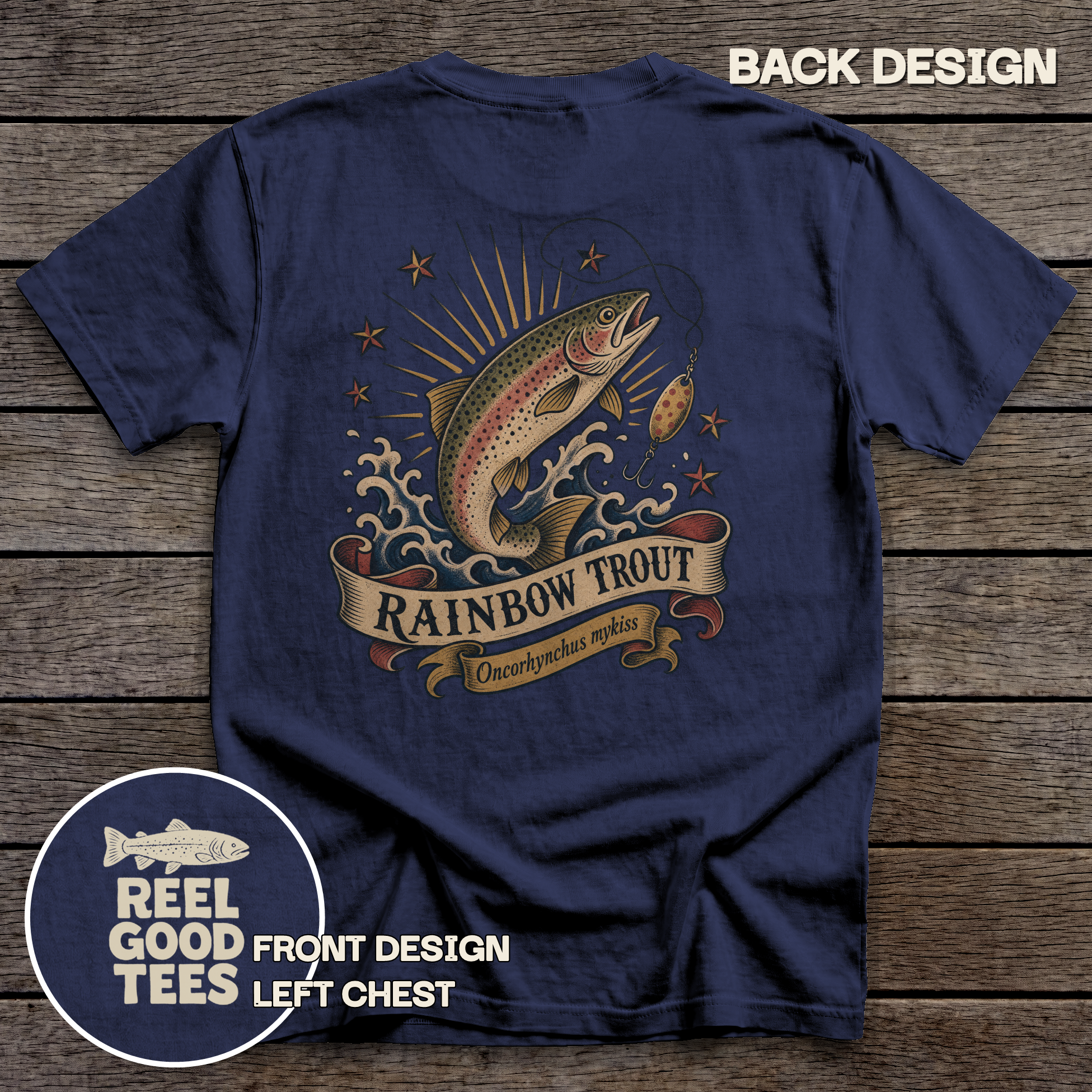 Rainbow Trout Flash tee - True Navy - back