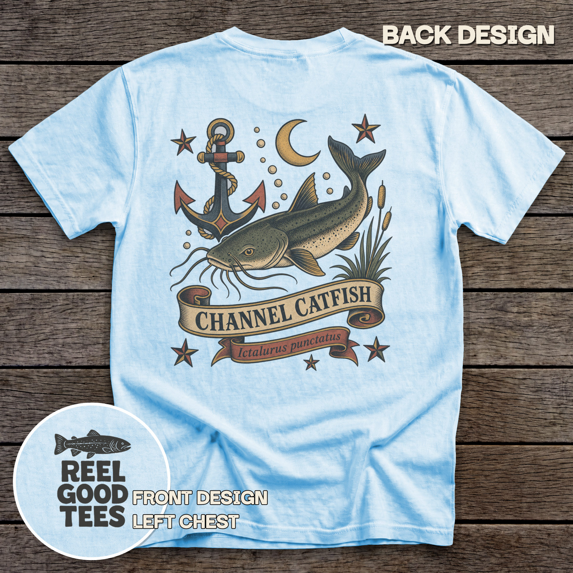 Channel Catfish Flash tee - Chambray - back