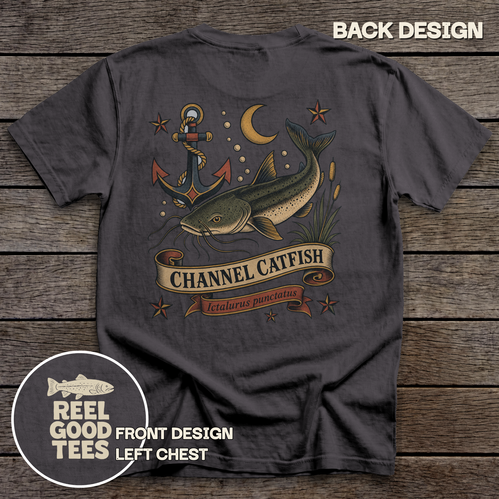 Channel Catfish Flash tee - Graphite - back