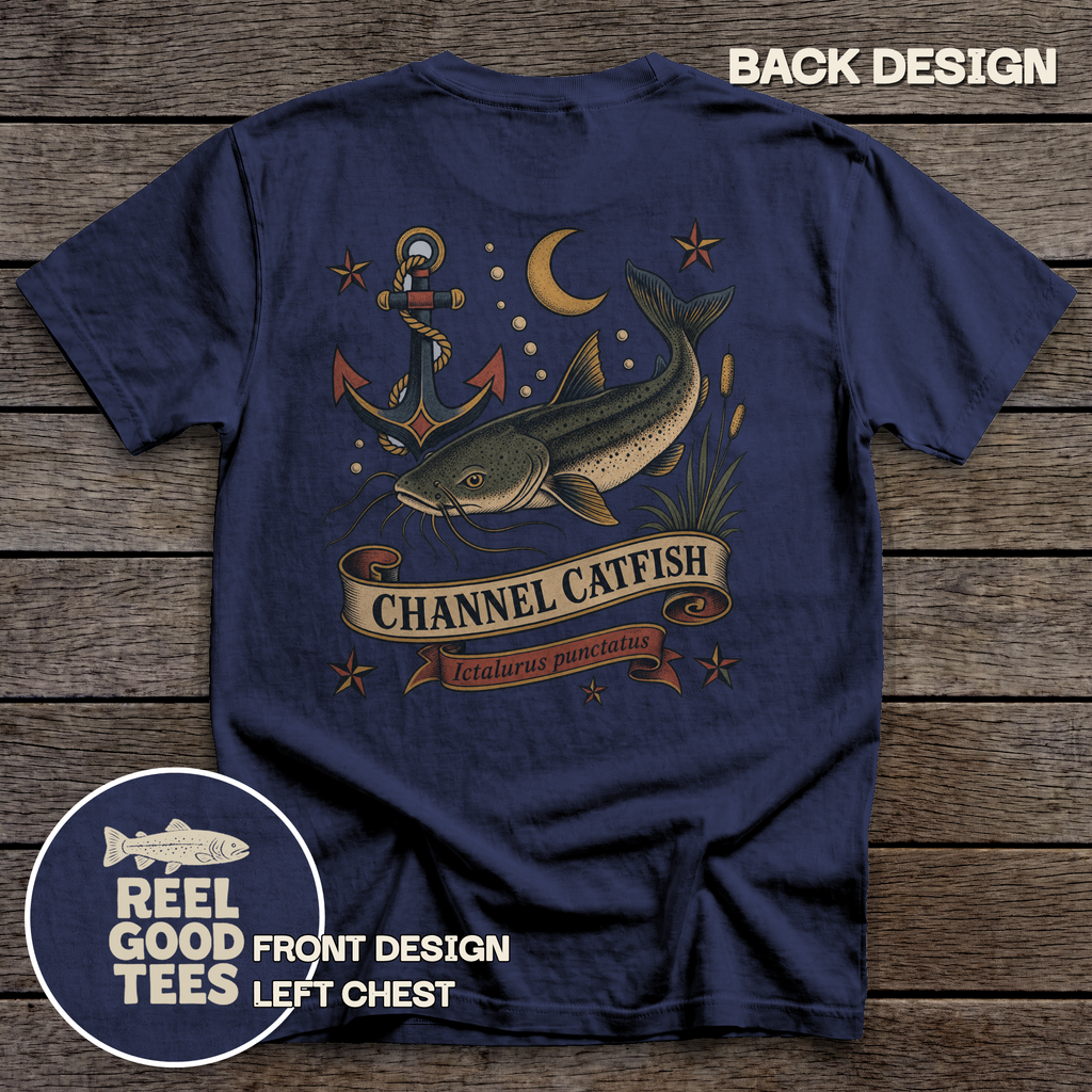 Channel Catfish Flash tee - True Navy - back