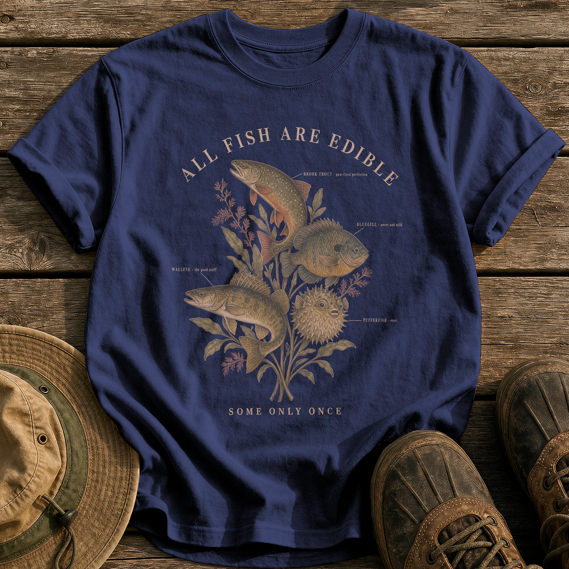 All Fish Are Edible tee - True Navy - front