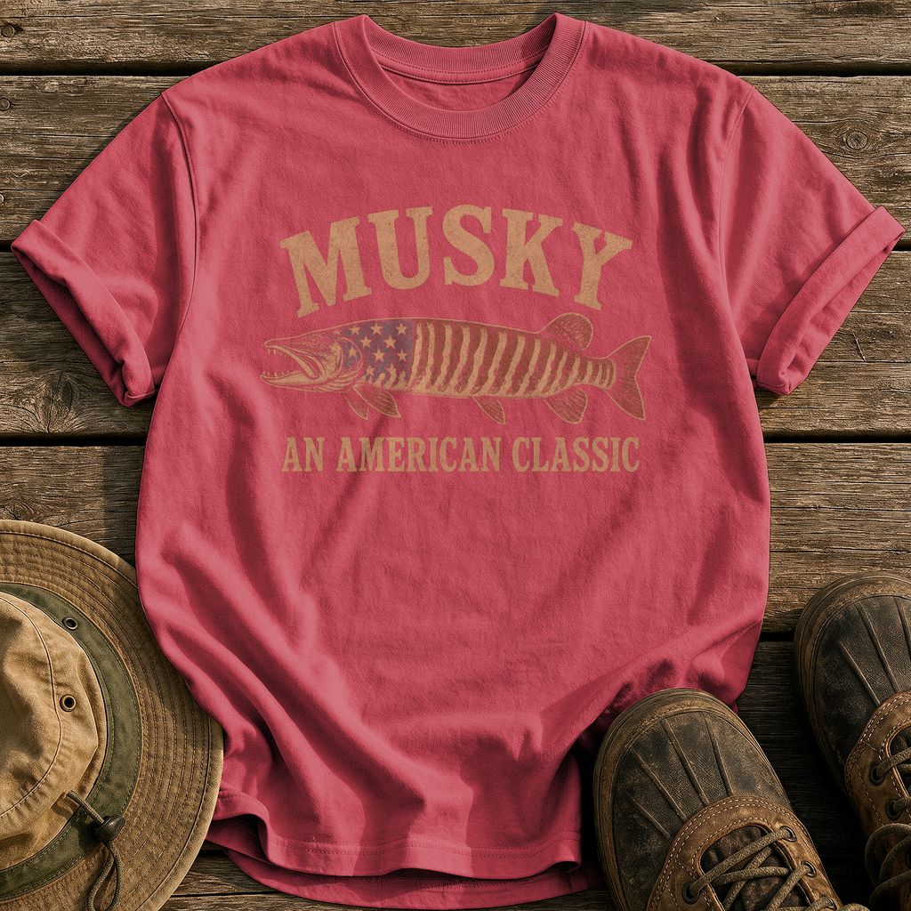 Musky, An American Classic tee - Chili - front