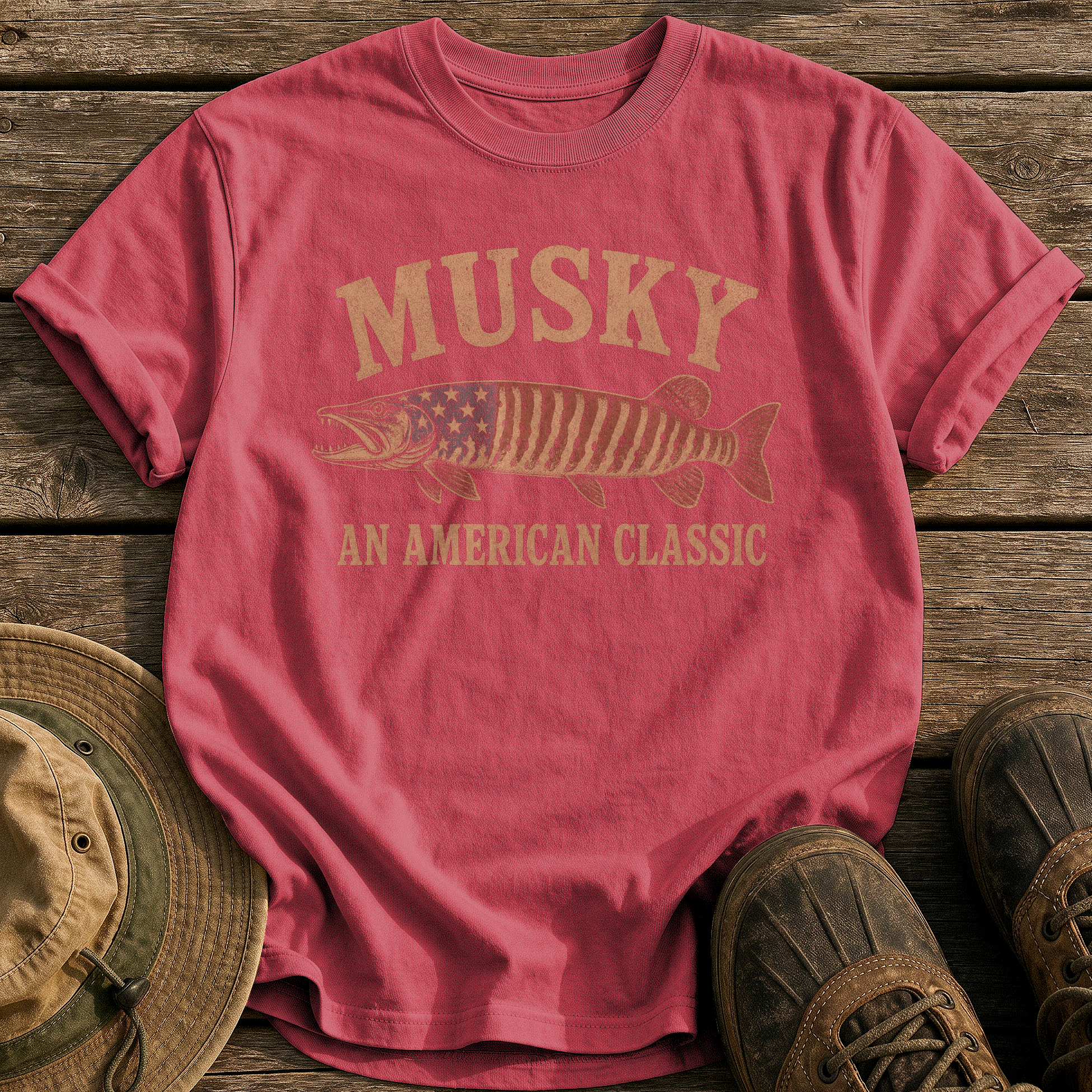 Musky, An American Classic tee - Chili - front