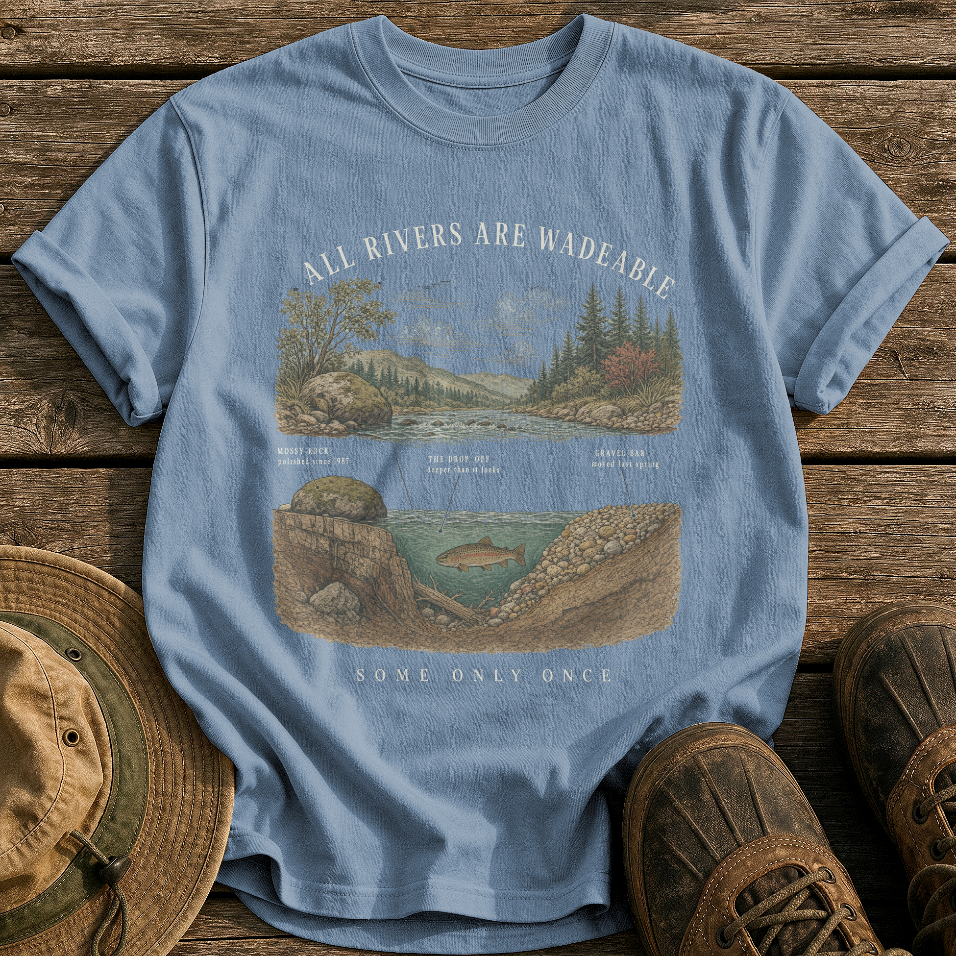 All Rivers Are Wadeable tee - Blue Jean - front