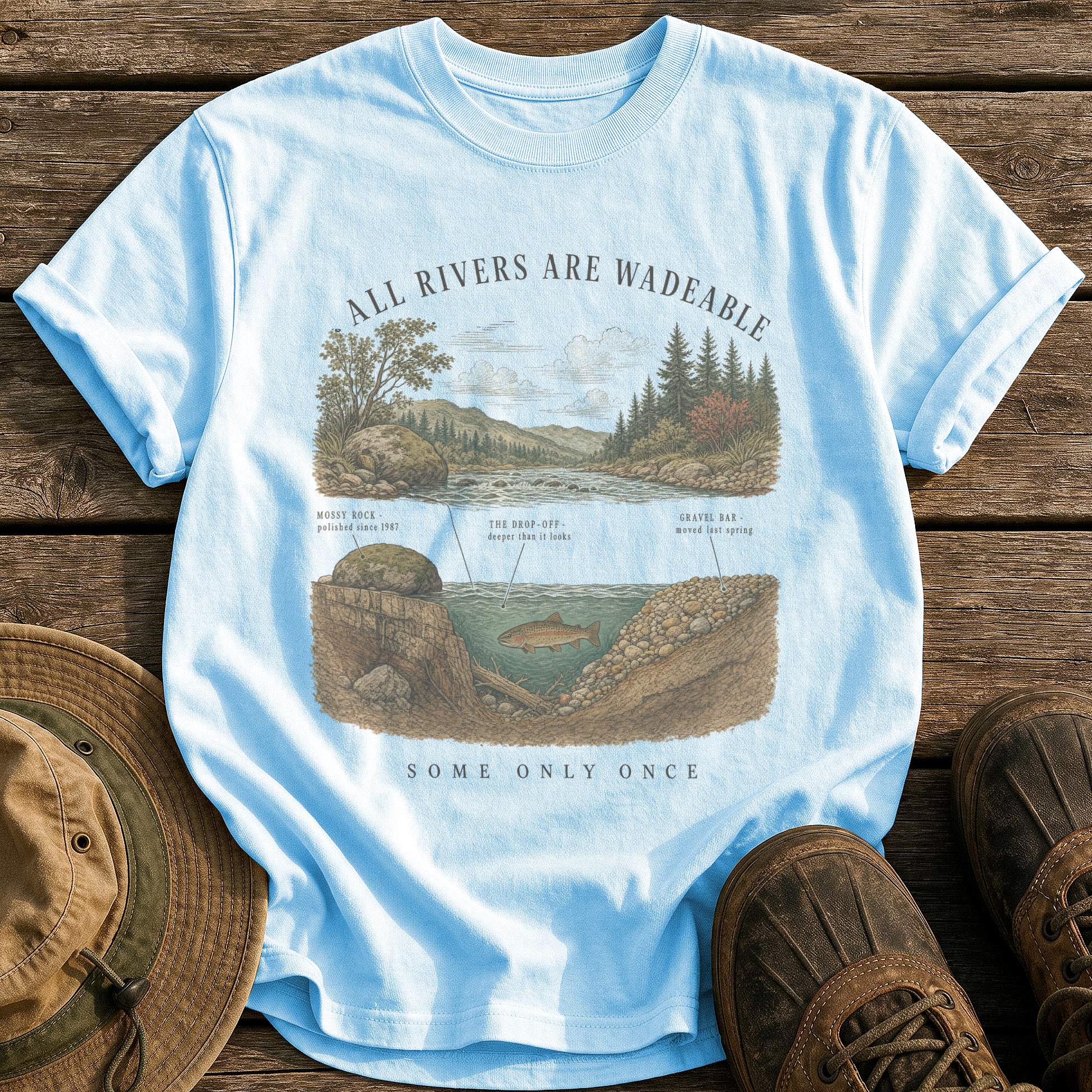 All Rivers Are Wadeable tee - Chambray - front