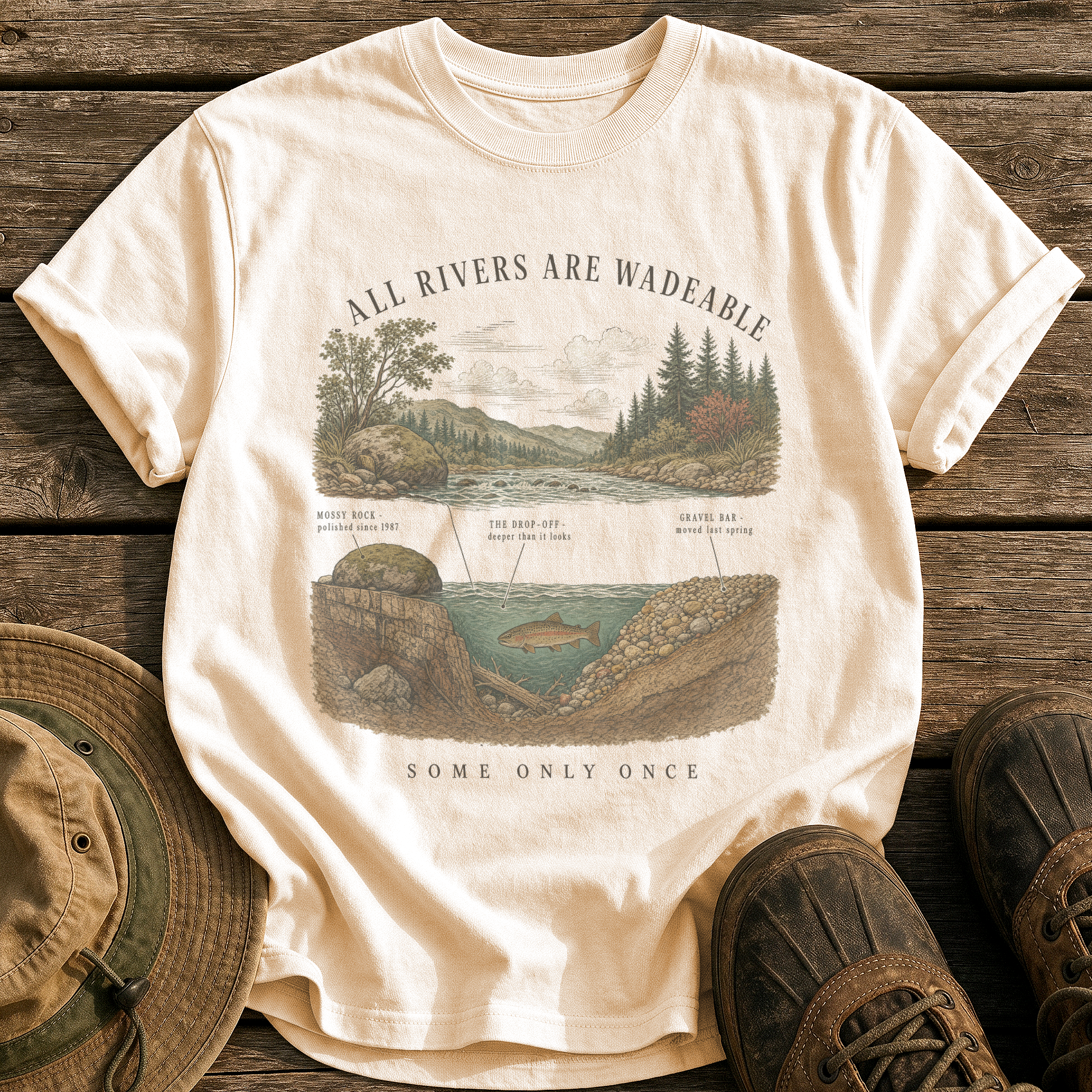All Rivers Are Wadeable tee - Ivory - front
