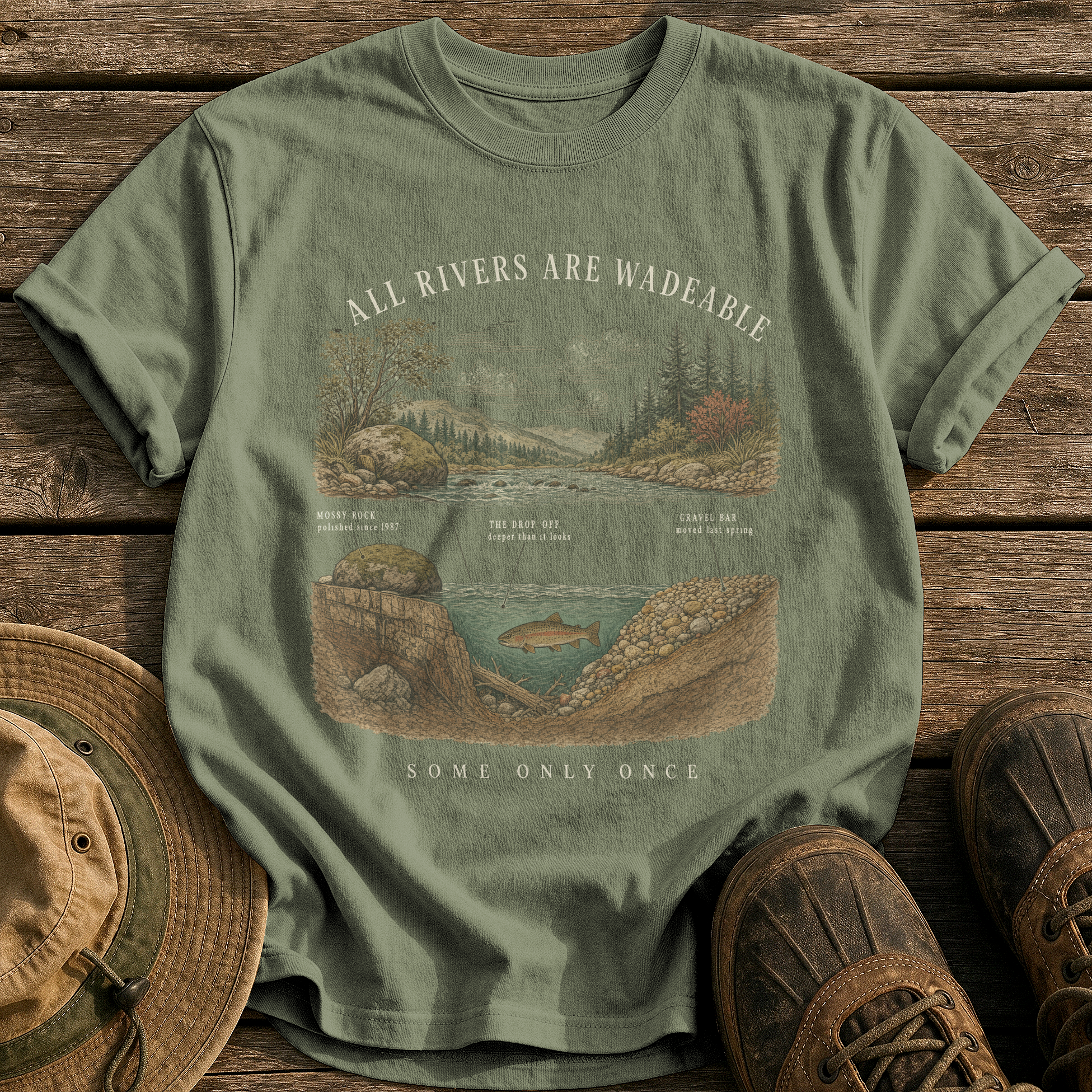 All Rivers Are Wadeable tee - Sage - front