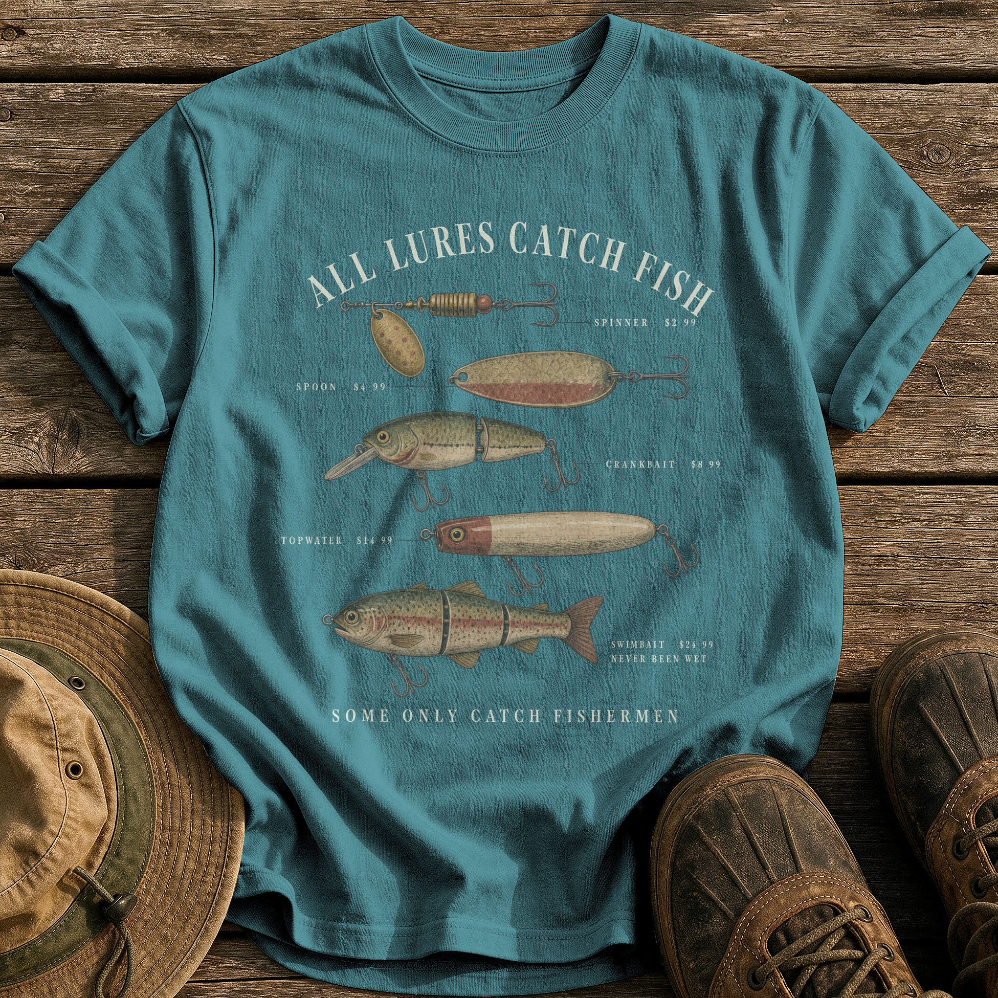 All Lures Catch Fish tee - Blue Spruce - front