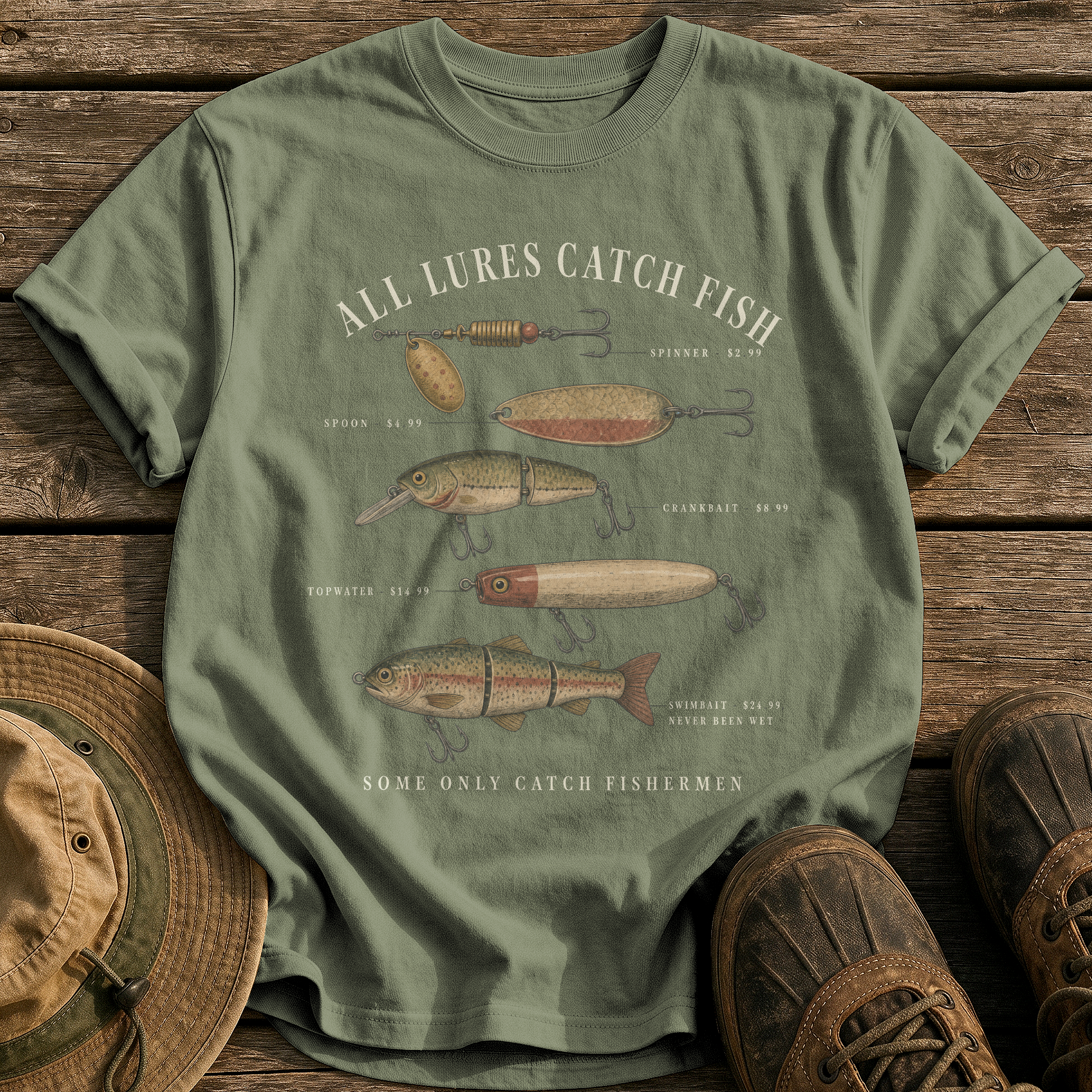 All Lures Catch Fish tee - Sage - front