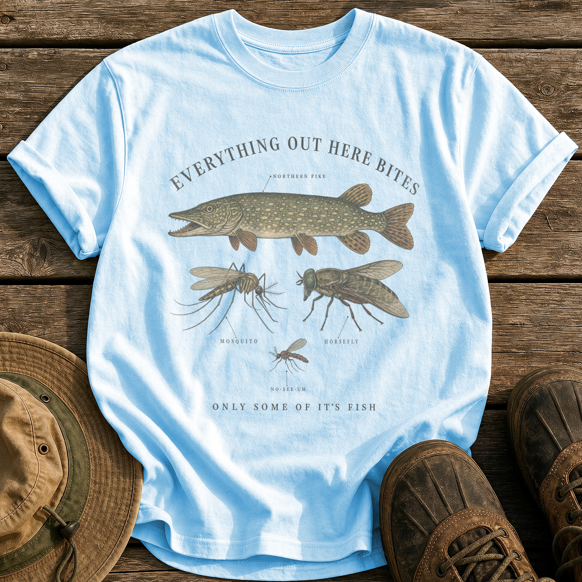 Everything Out Here Bites tee - Chambray - front