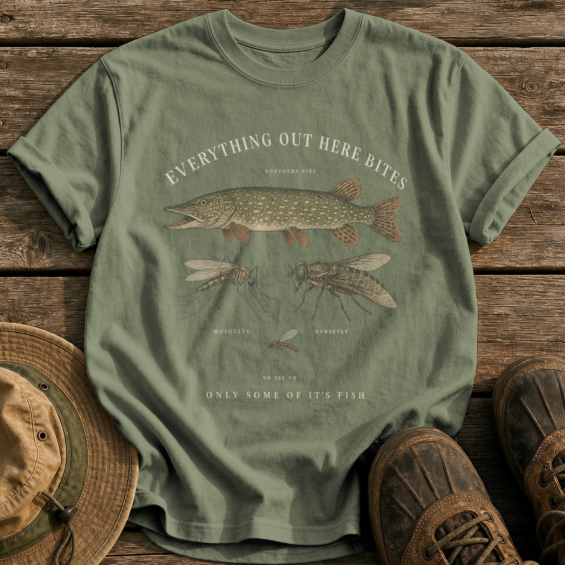 Everything Out Here Bites tee - Sage - front