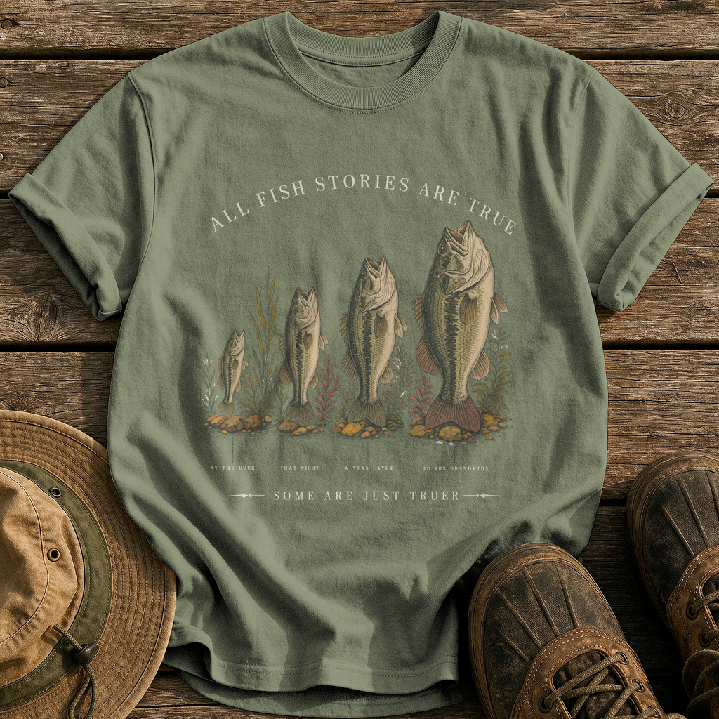 All Fish Stories Are True tee - Sage - front