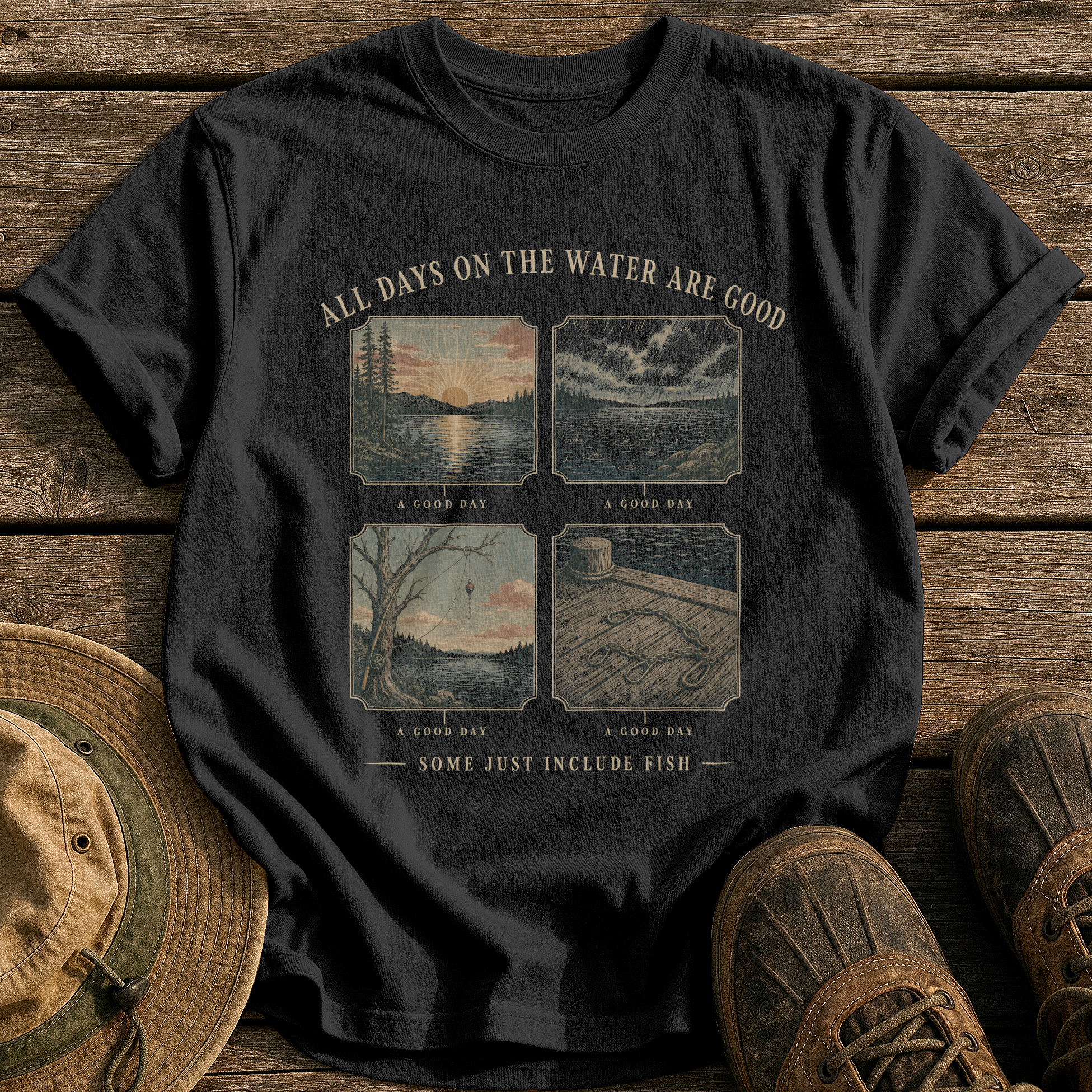 All Days on the Water tee - Black - front