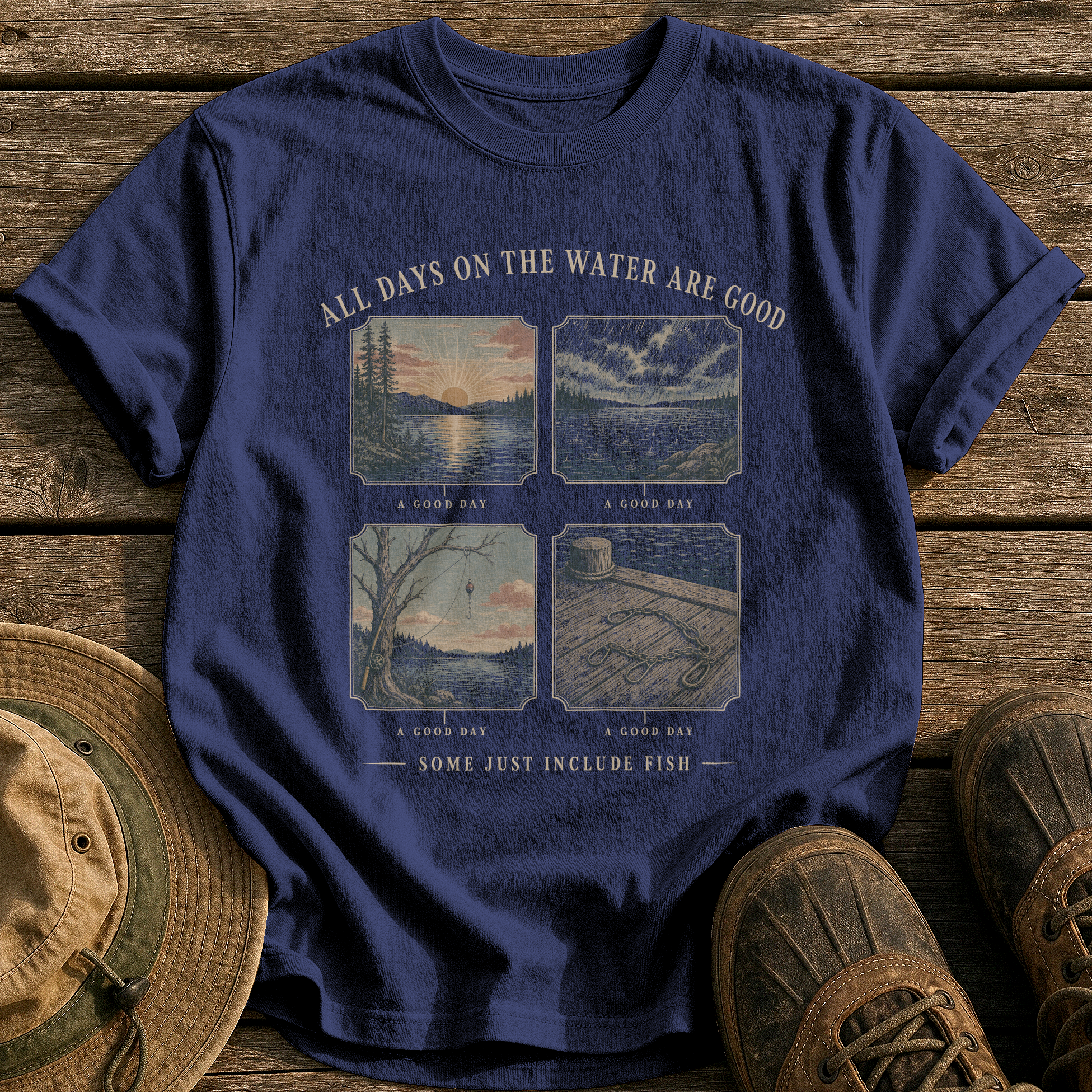 All Days on the Water tee - True Navy - front