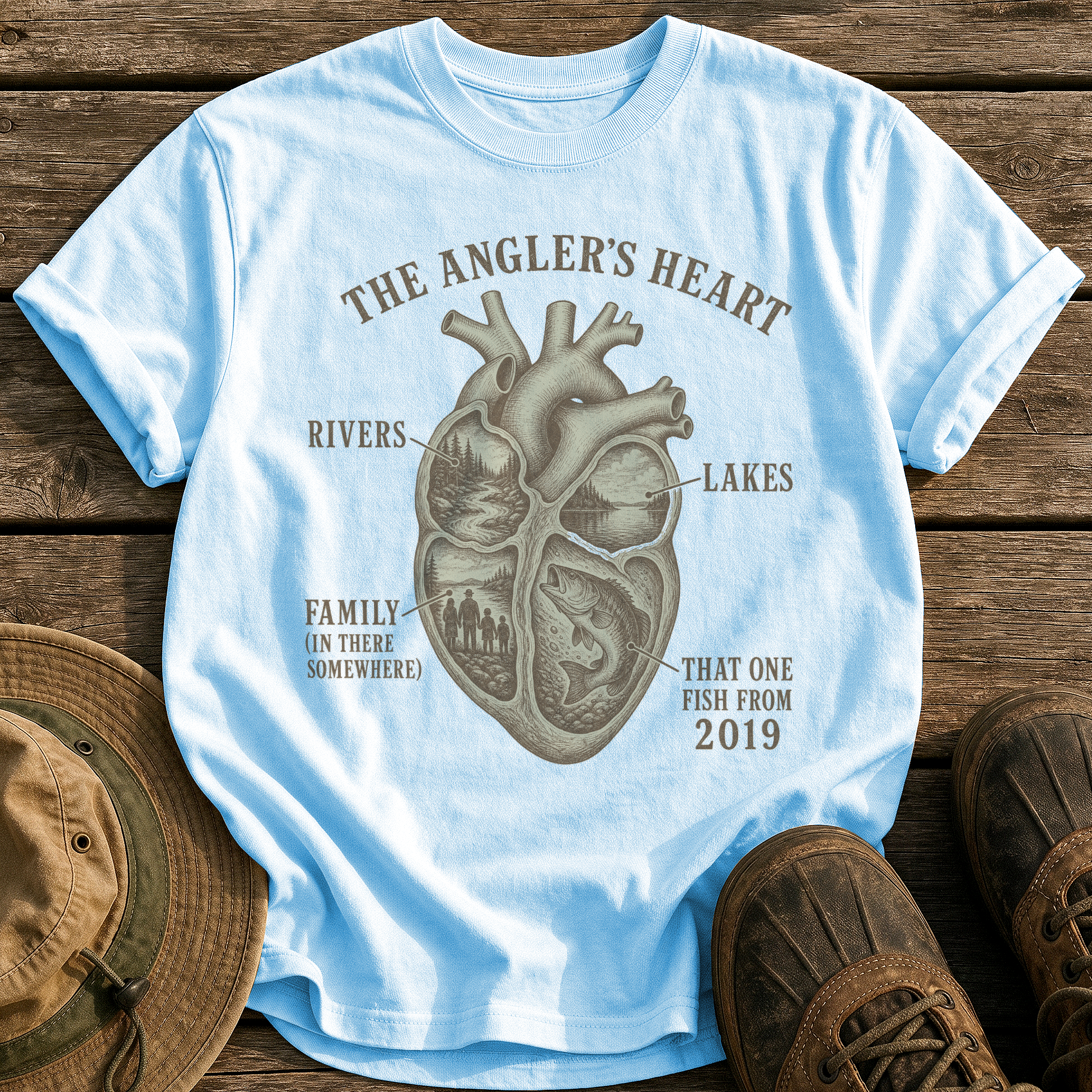 The Angler's Heart tee - Chambray - front
