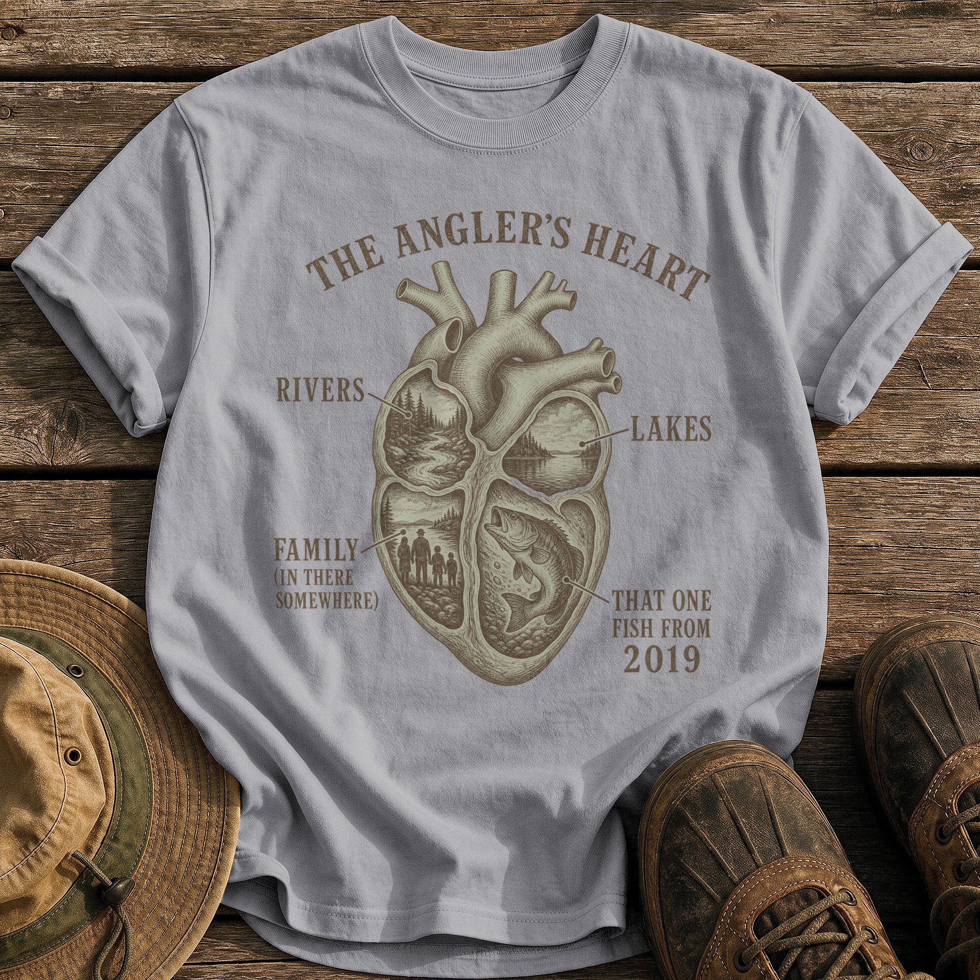 The Angler's Heart tee - Grey - front