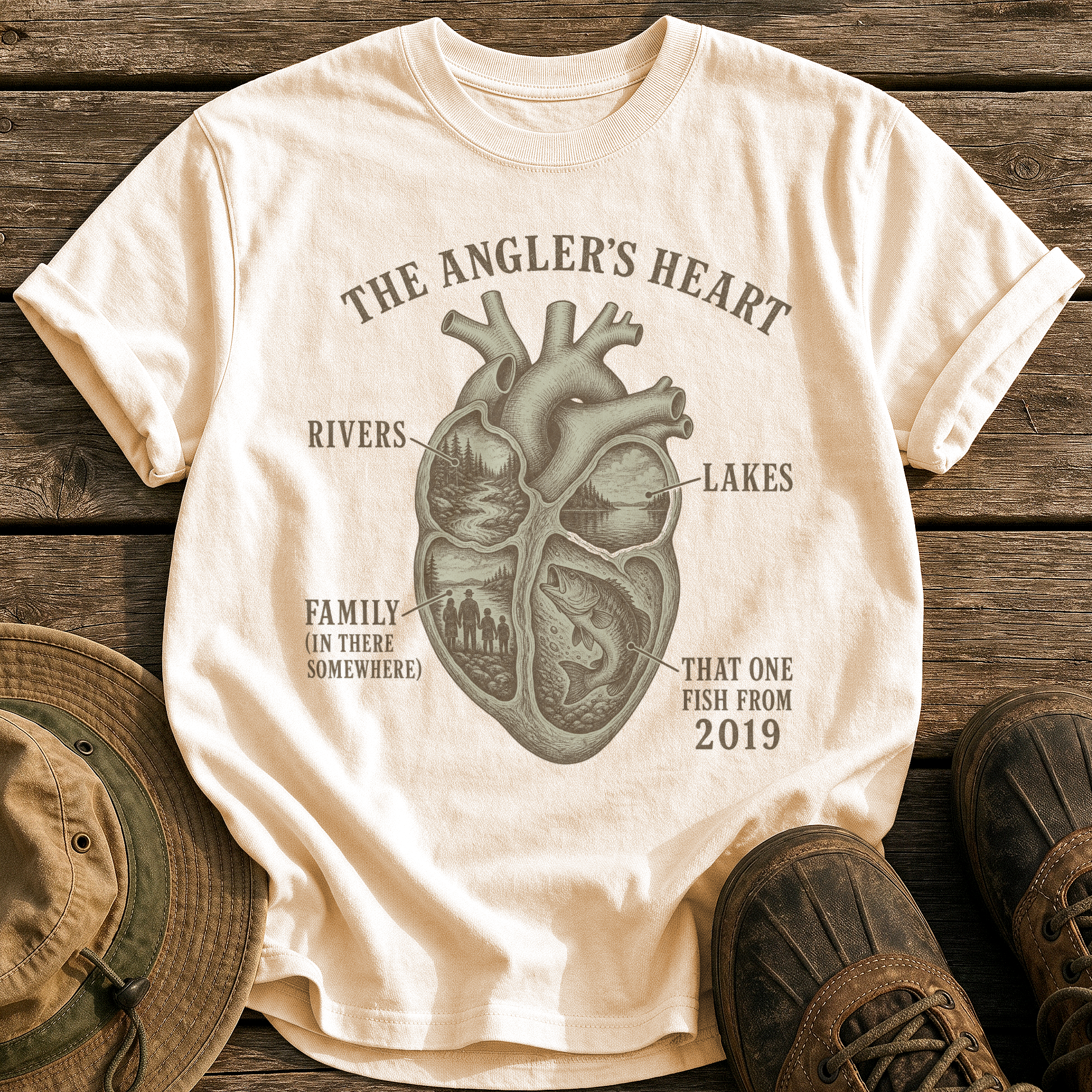 The Angler's Heart tee - Ivory - front