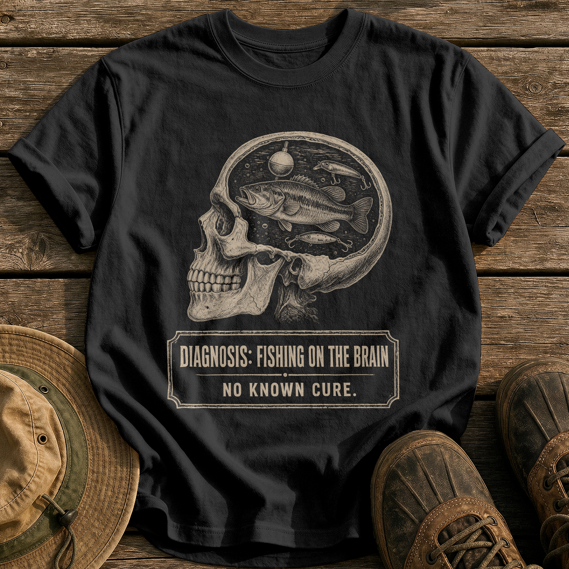 Fishing on the Brain tee - Black - front
