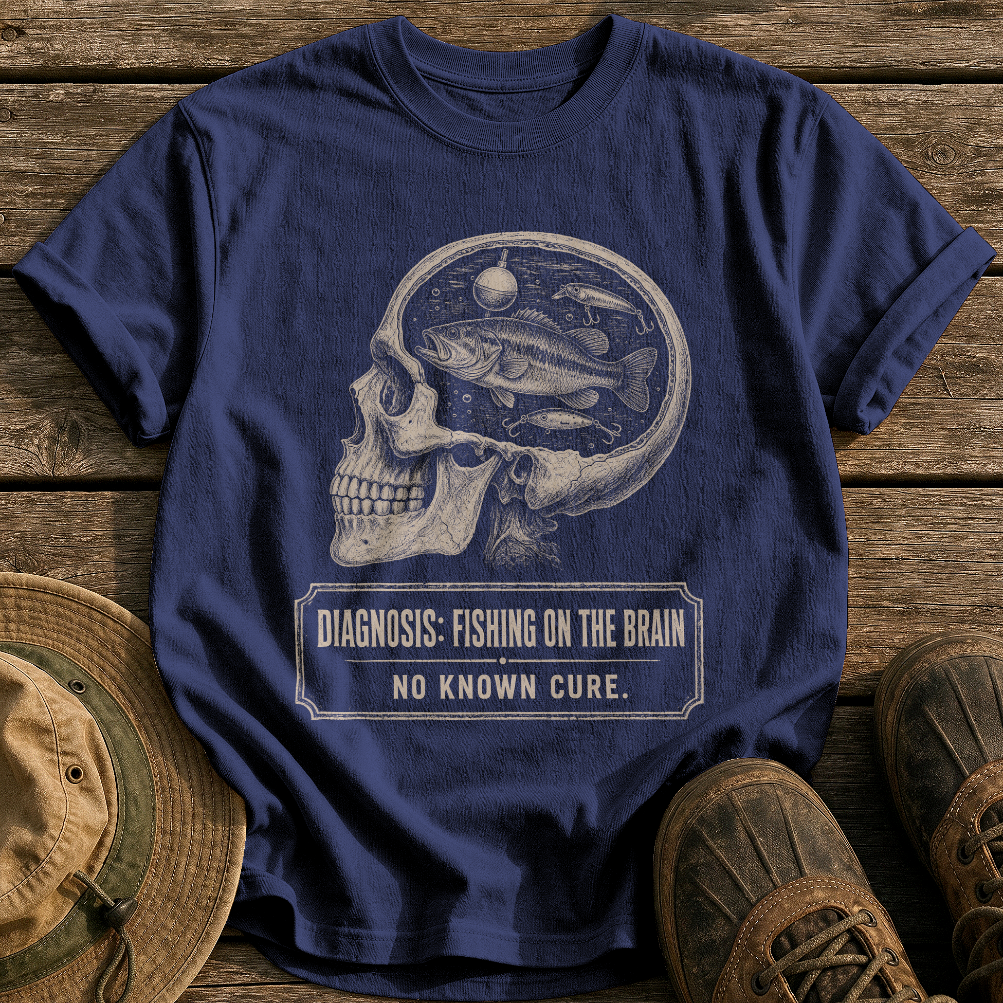 Fishing on the Brain tee - True Navy - front