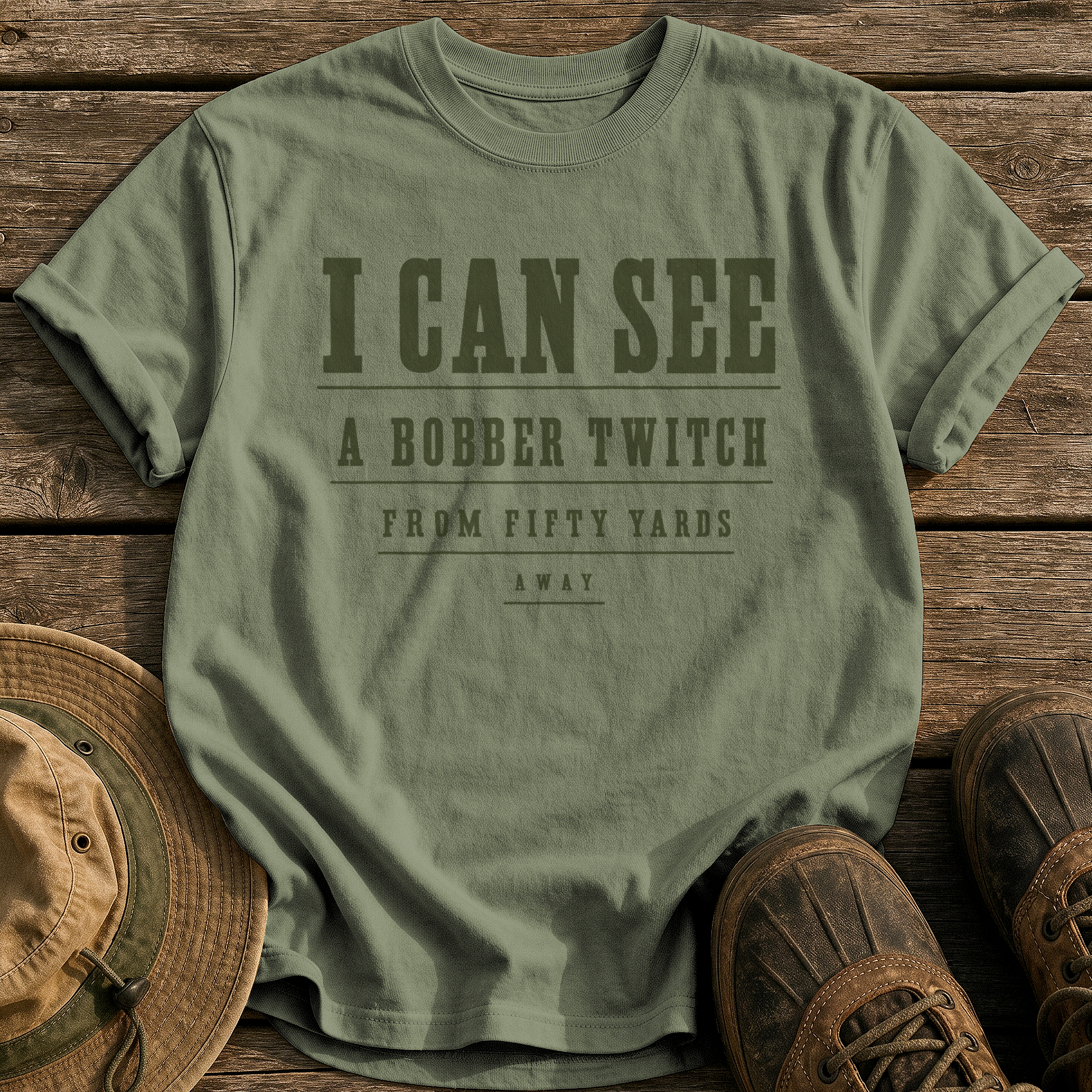 The Angler's Eye Exam tee - Sage - front