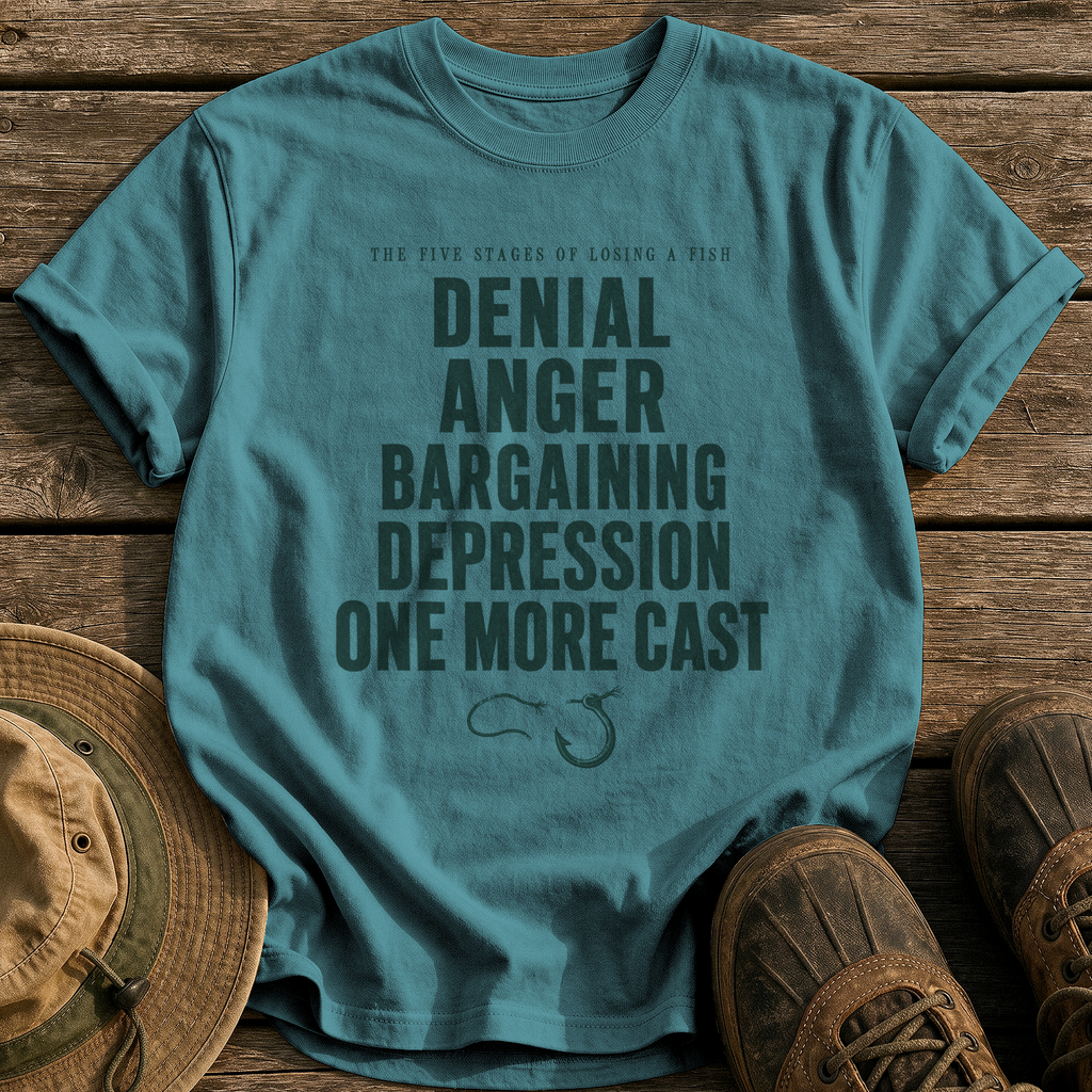 Stages of Losing a Fish tee - Blue Spruce - front