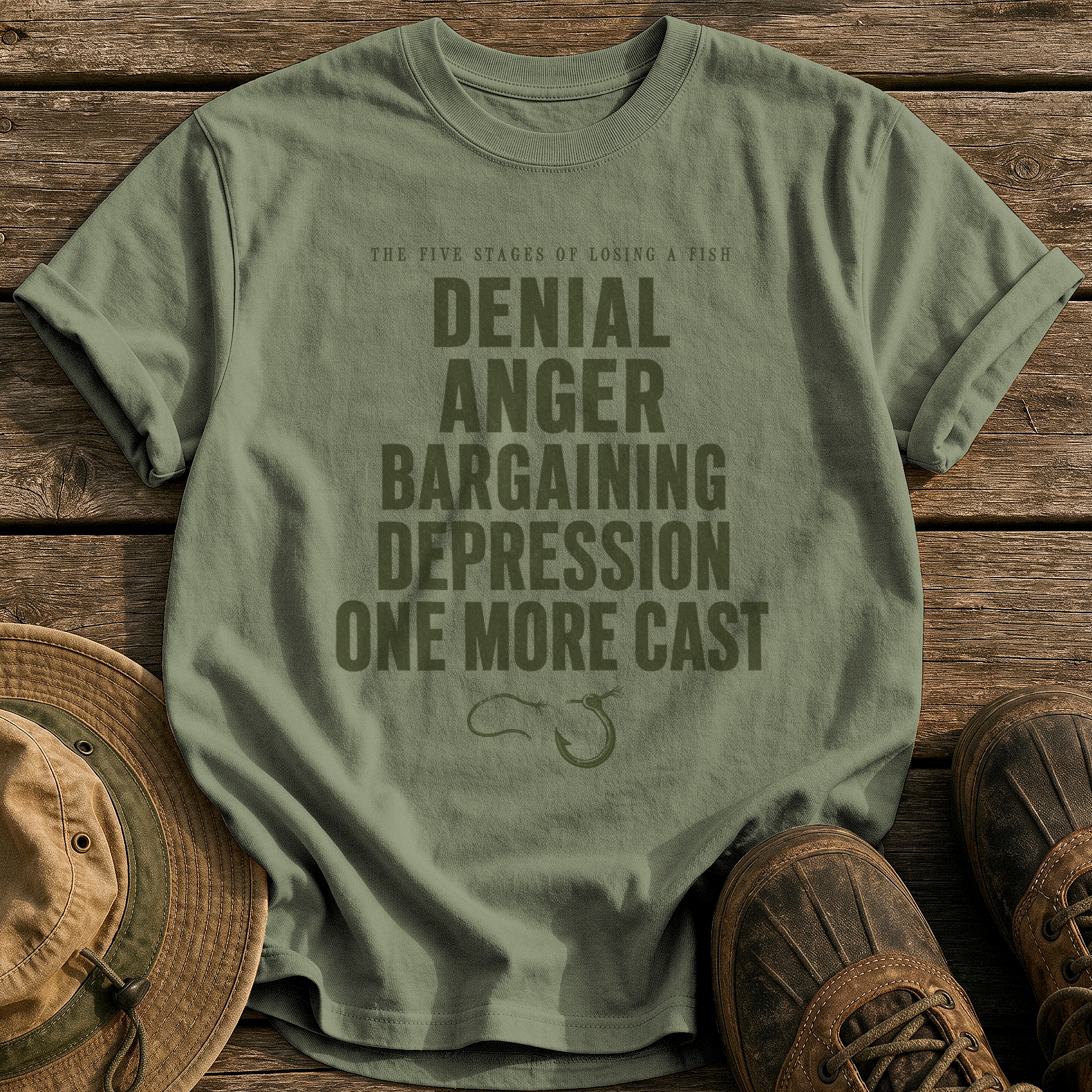Stages of Losing a Fish tee - Sage - front