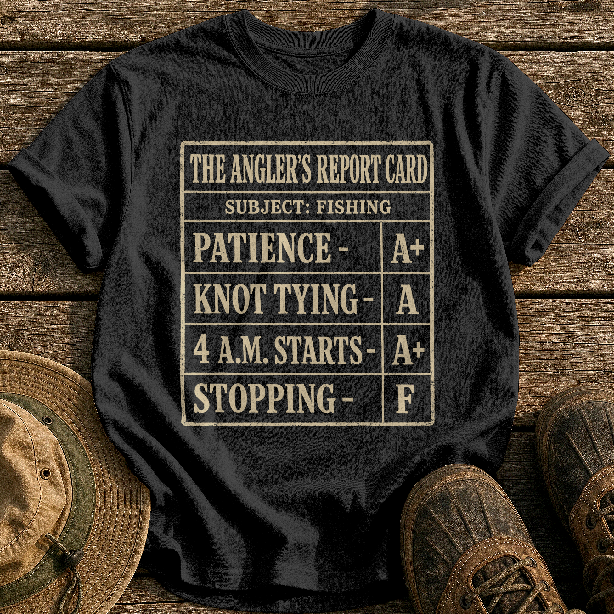 The Angler's Report Card tee - Black - front