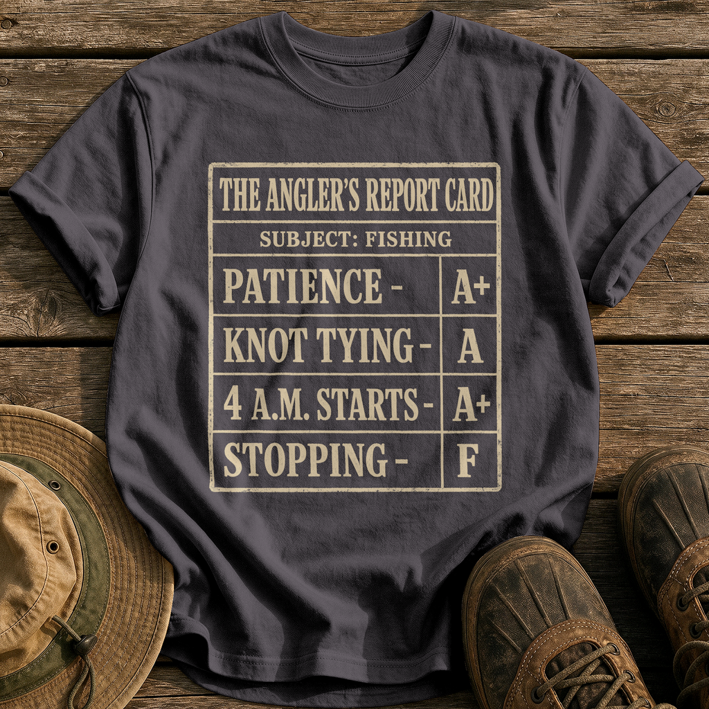 The Angler's Report Card tee - Graphite - front