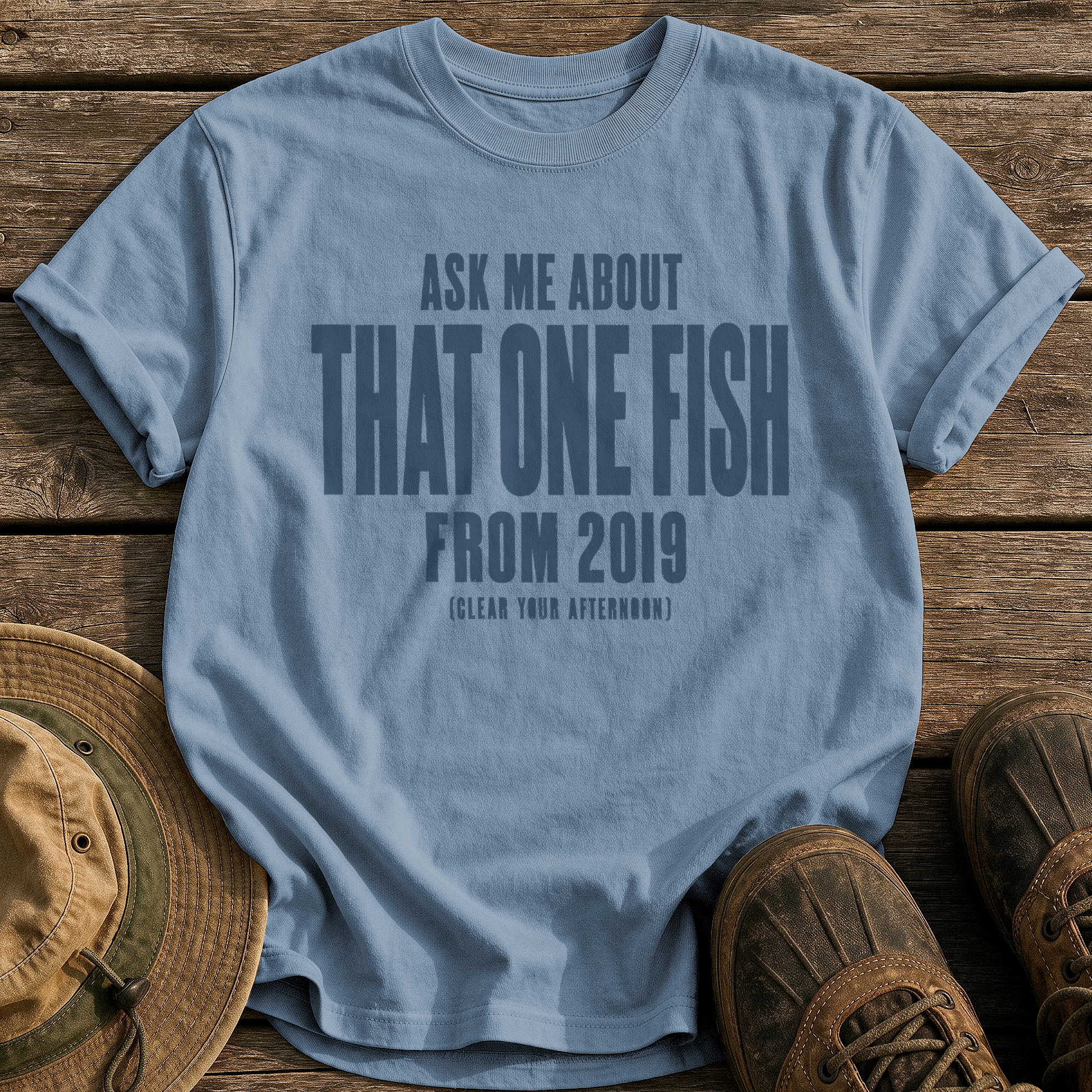 Ask About That One Fish tee - Blue Jean - front
