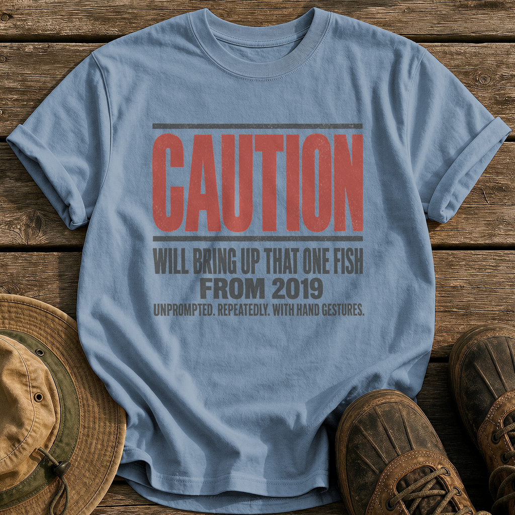 Caution: That One Fish tee - Blue Jean - front