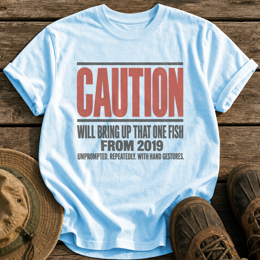 Caution: That One Fish tee - Chambray - front