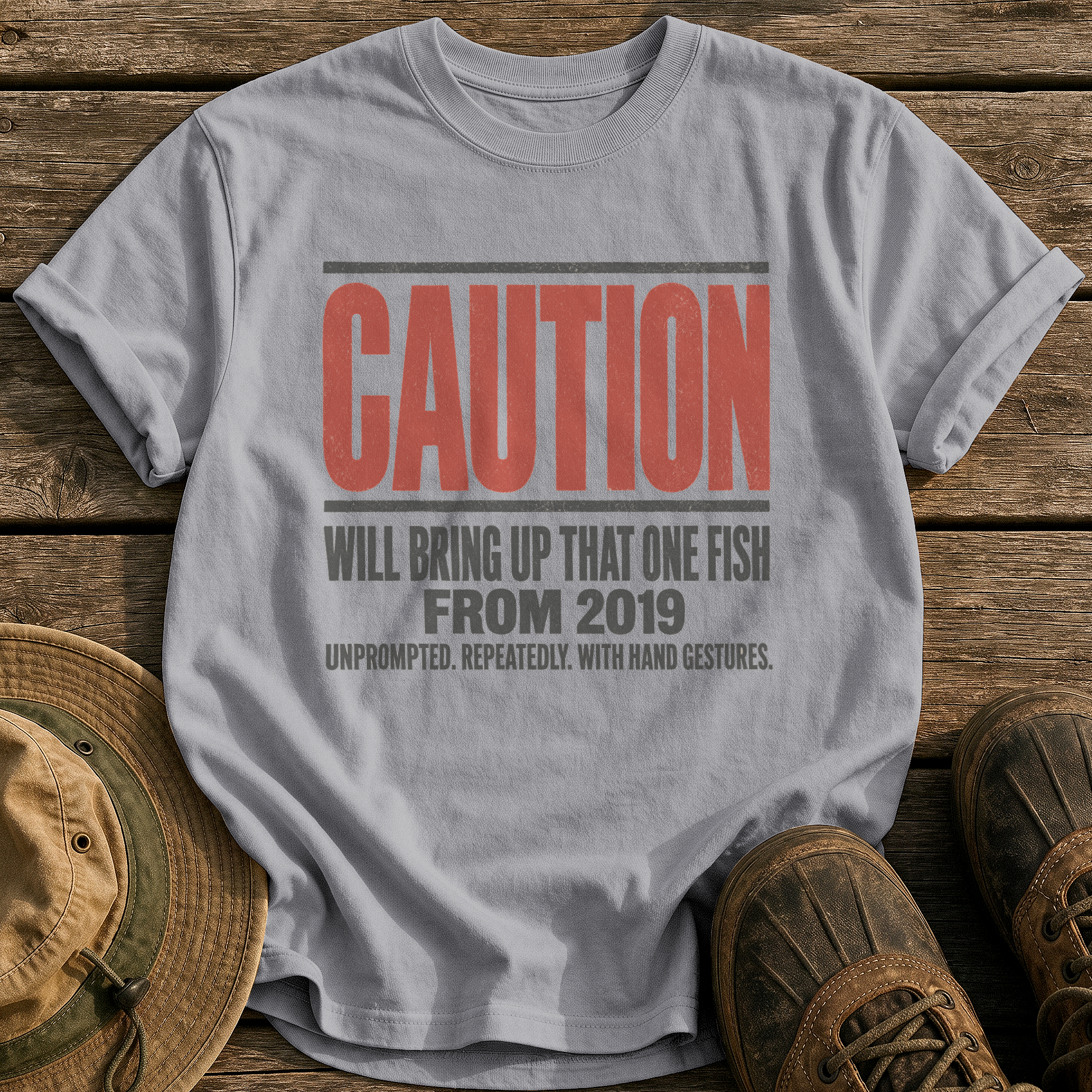 Caution: That One Fish tee - Grey - front