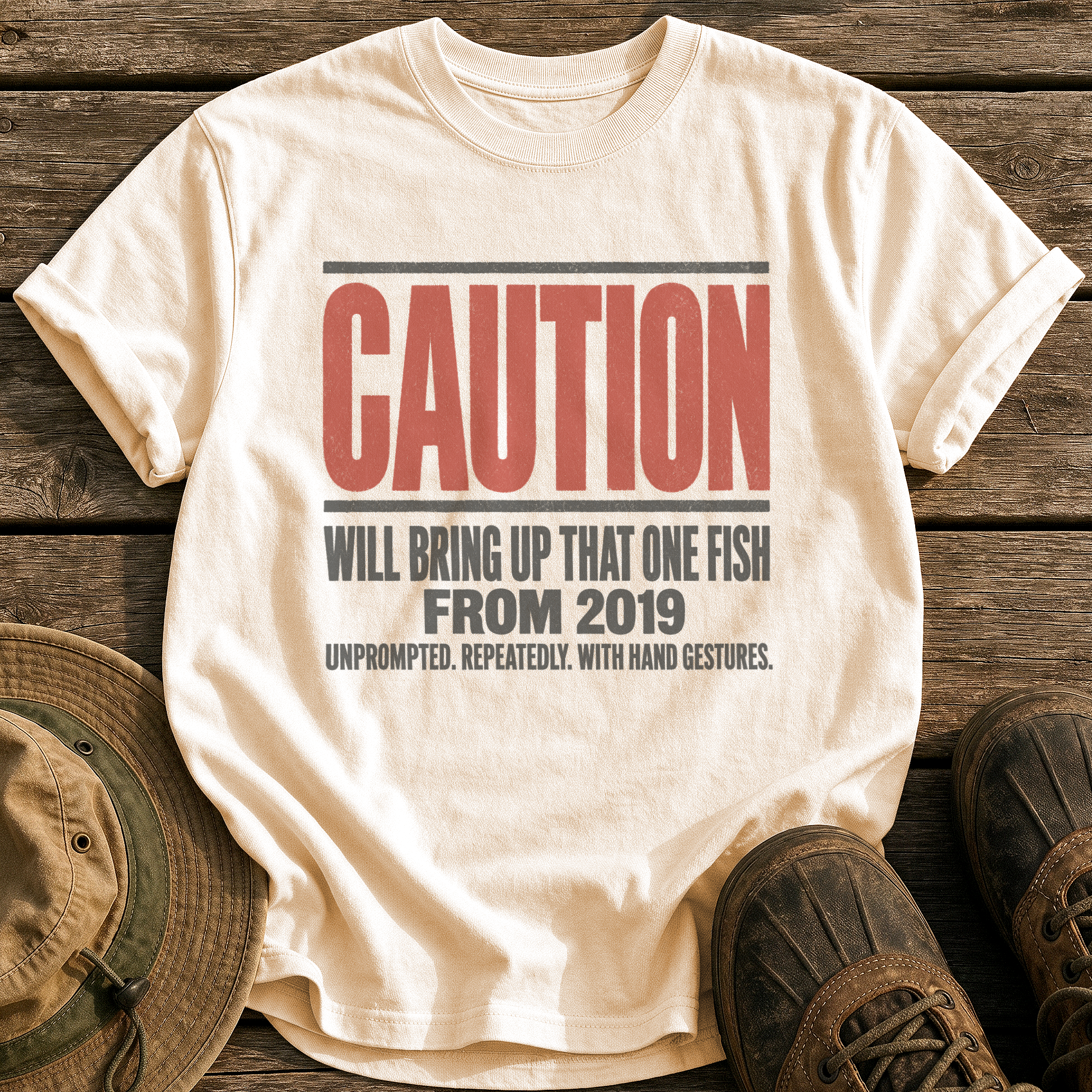 Caution: That One Fish tee - Ivory - front
