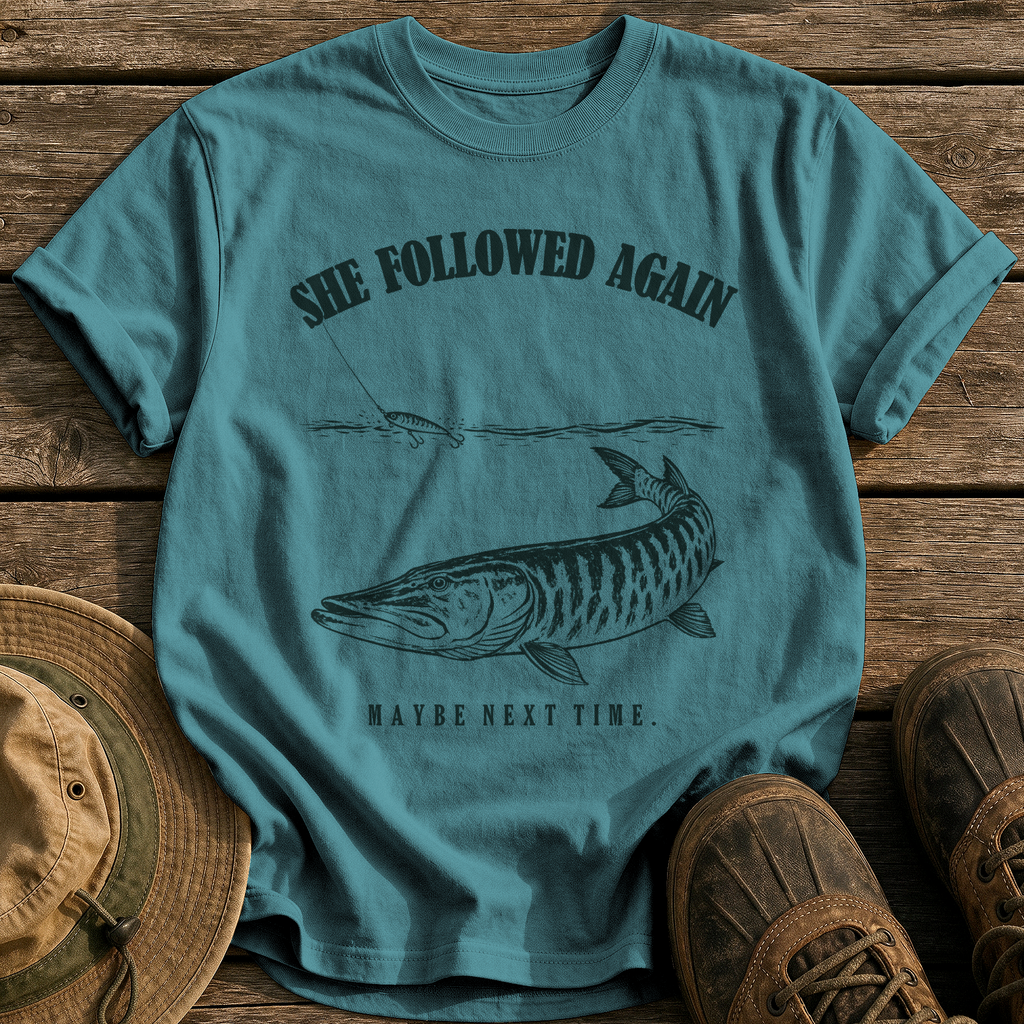 She Followed Again tee - Blue Spruce - front