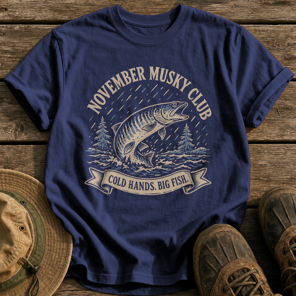November Musky Club tee - True Navy - front