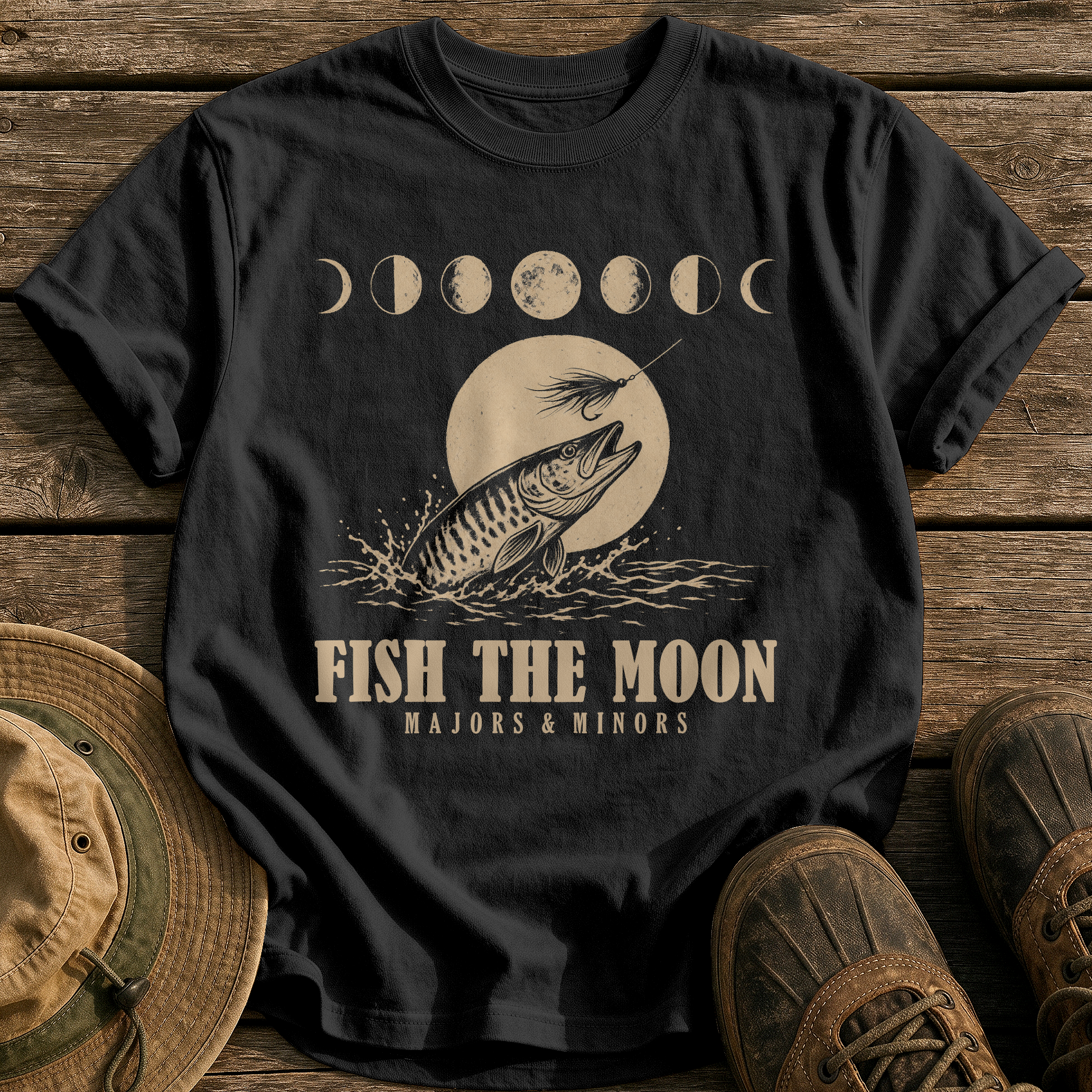 Fish the Moon tee - Black - front