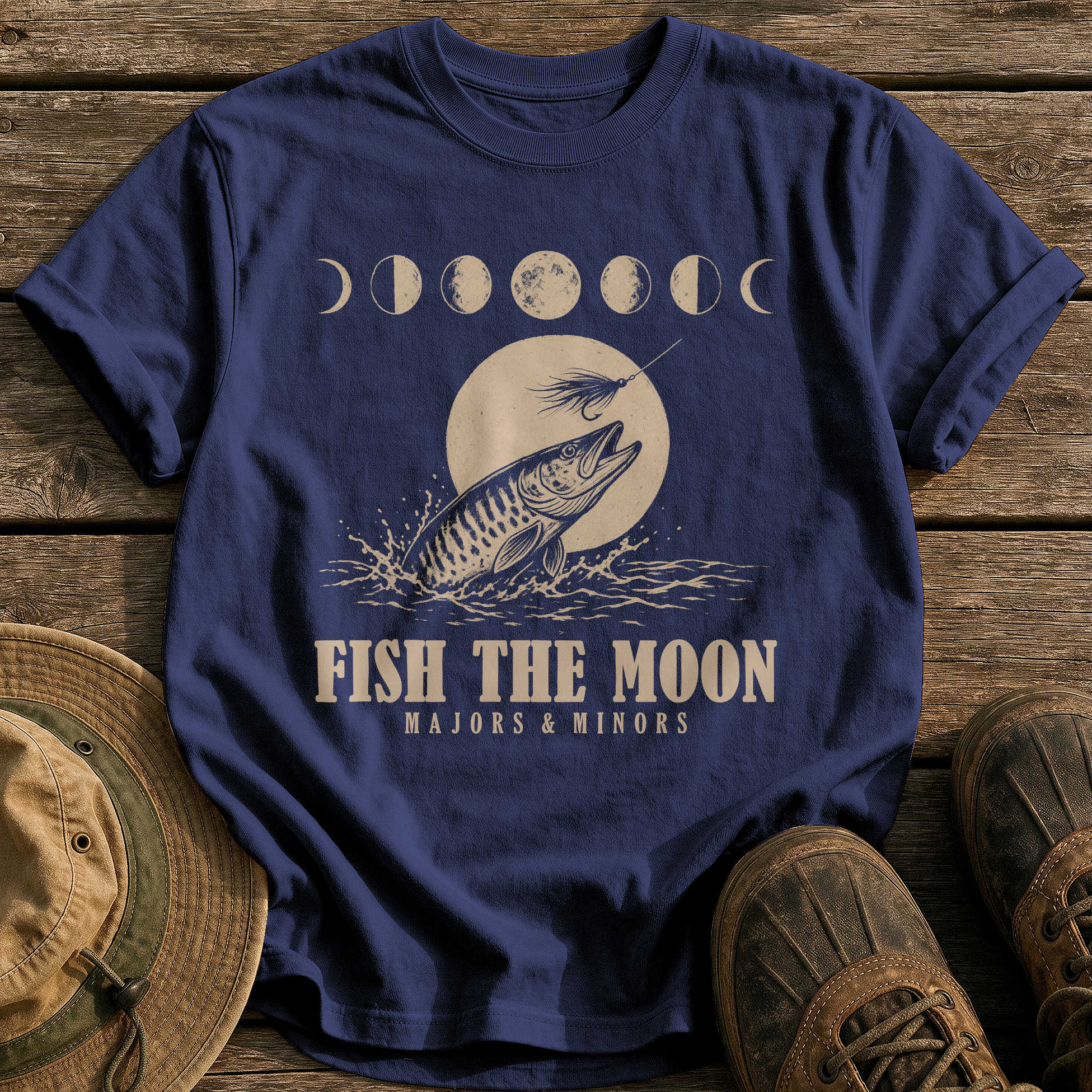 Fish the Moon tee - True Navy - front
