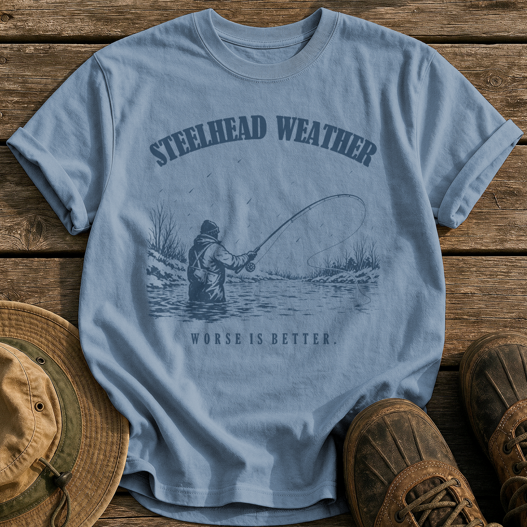 Steelhead Weather tee - Blue Jean - front