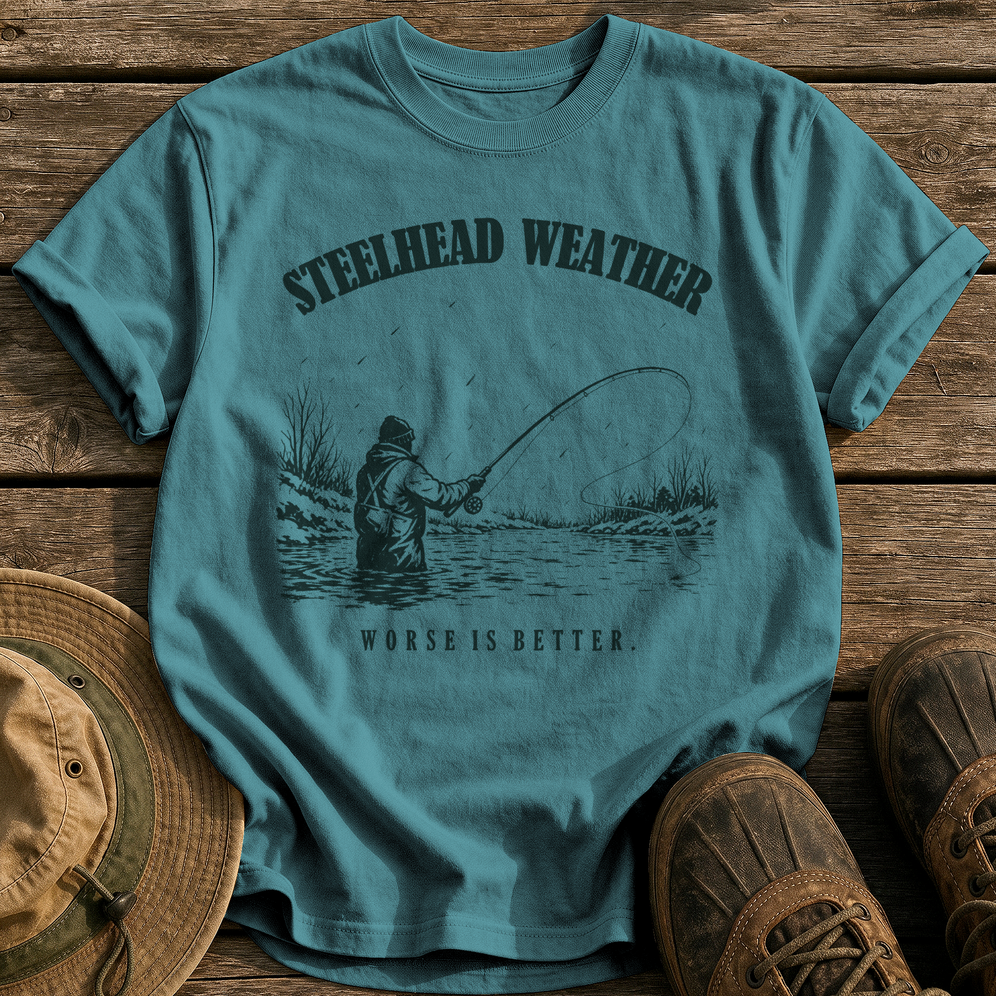 Steelhead Weather tee - Blue Spruce - front