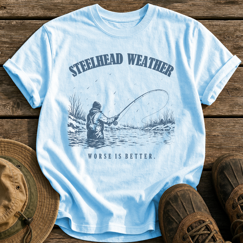 Steelhead Weather tee - Chambray - front