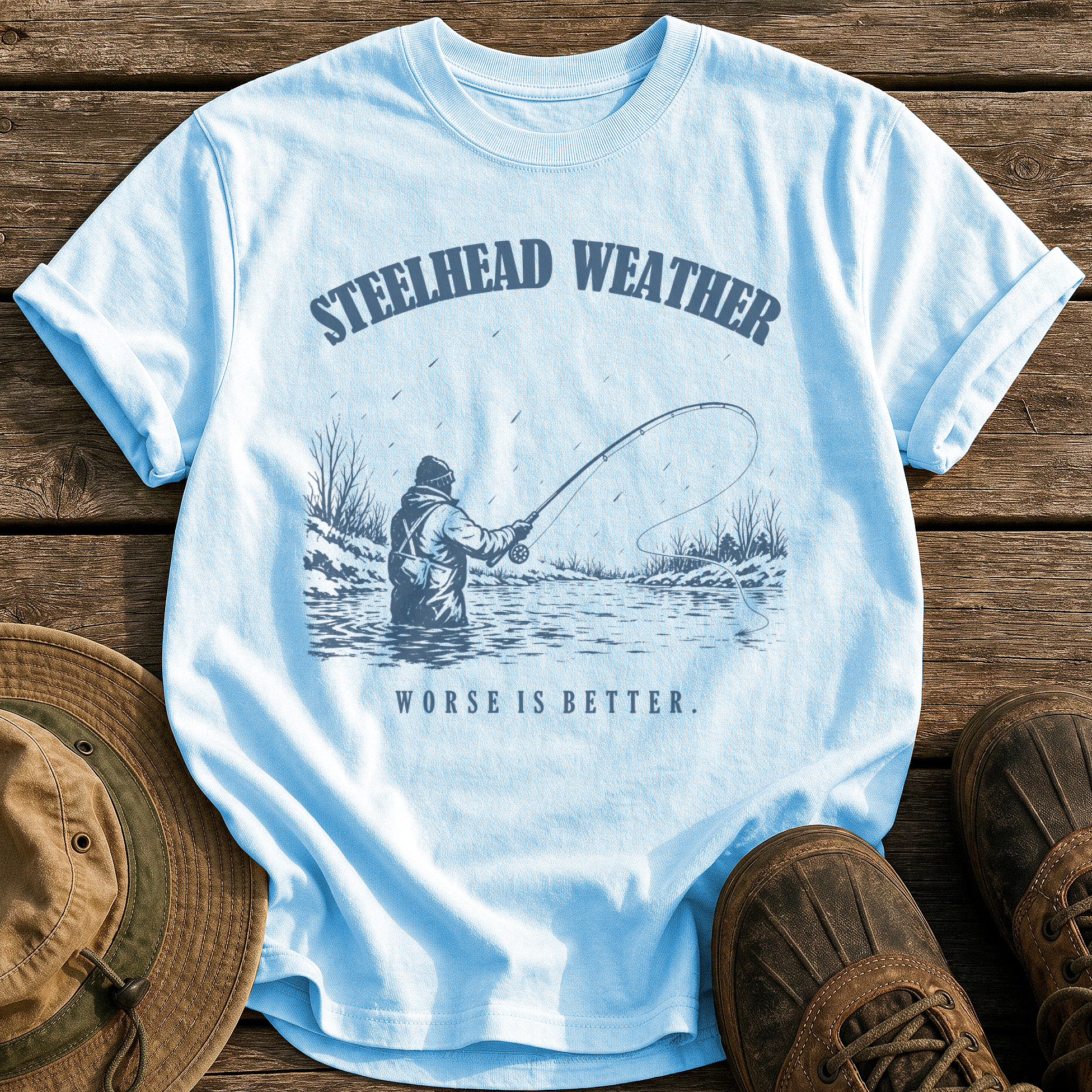 Steelhead Weather tee - Chambray - front